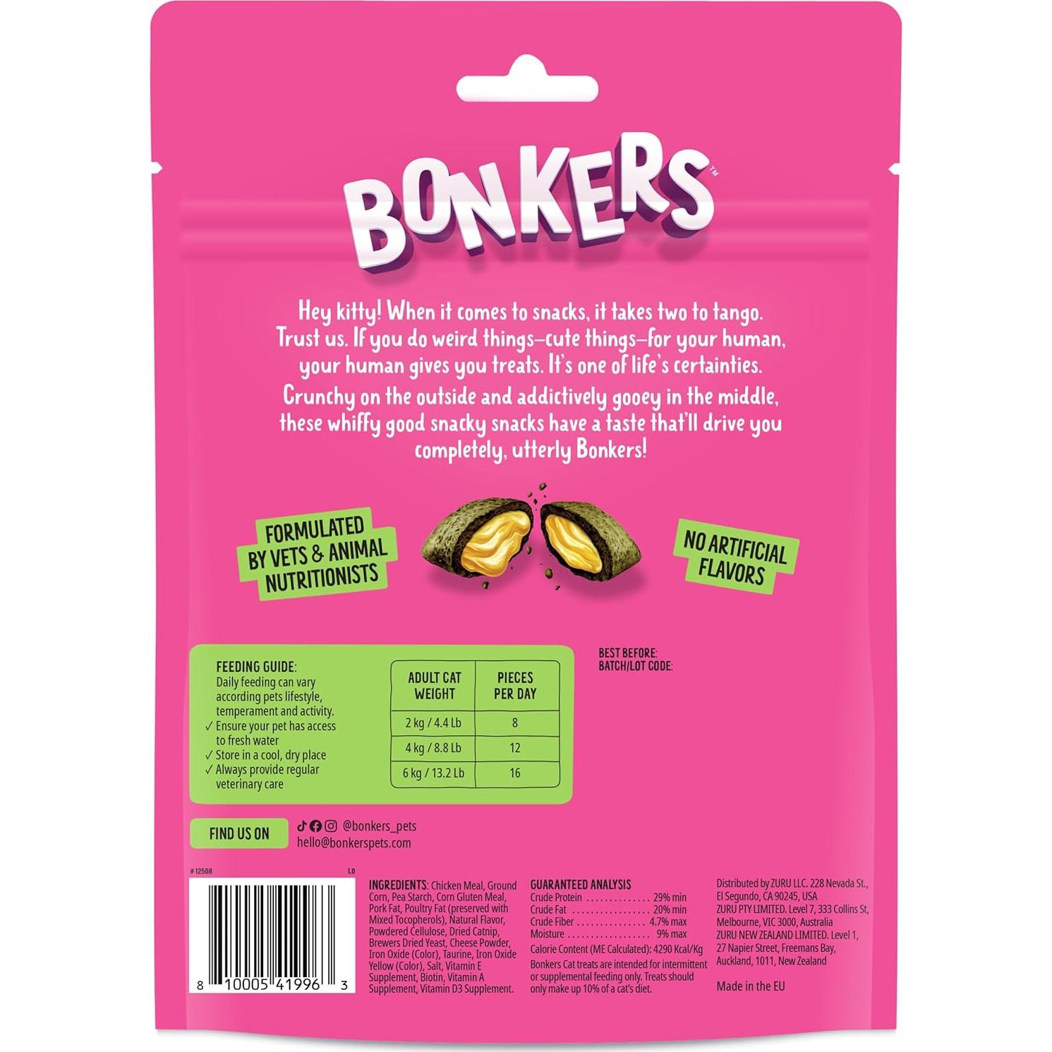 Golosinas para Gatos BONKERS Hierba Gatera Pollo Cheddar 178 g