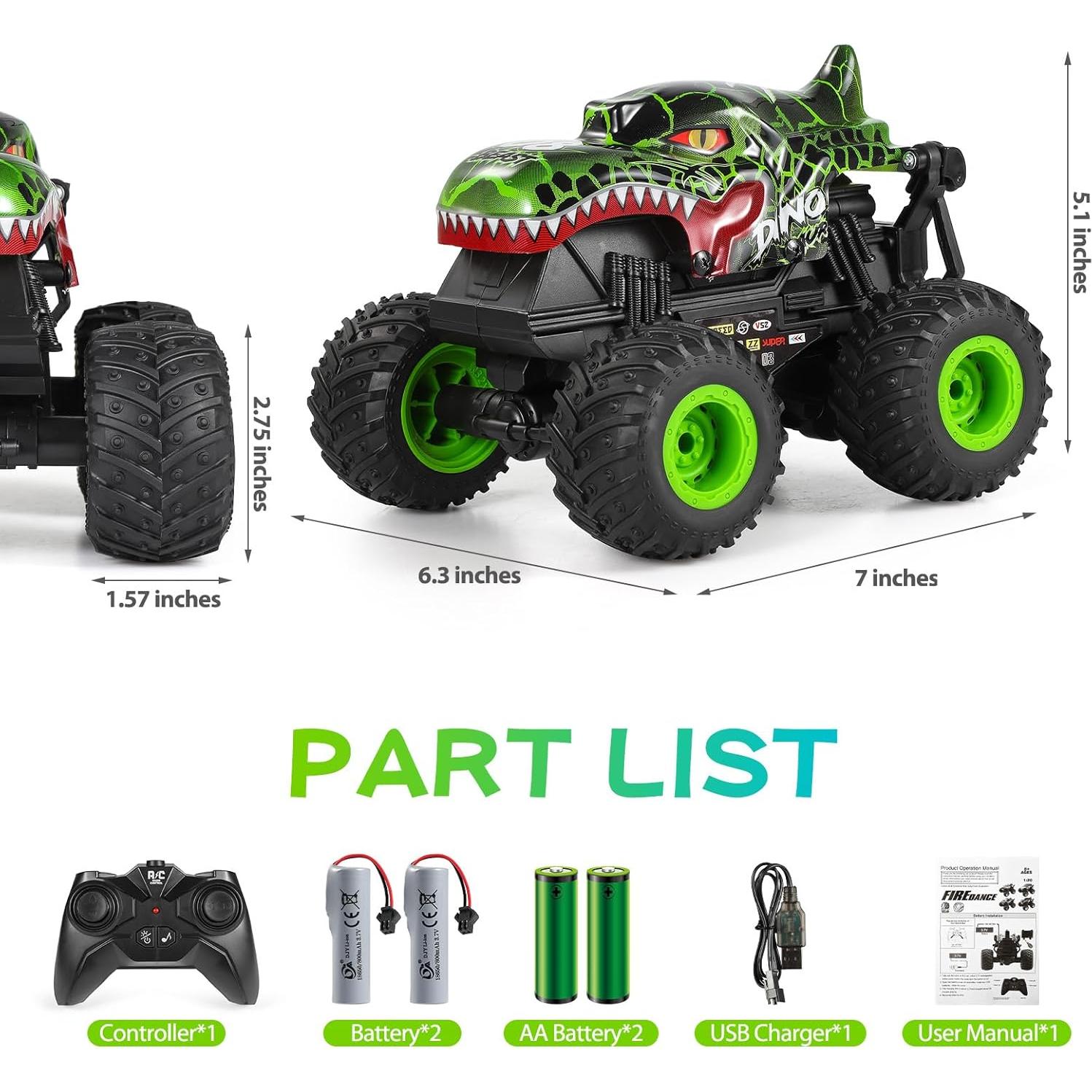 Coche RC DYODYORC Camión Monstruo Dinosaurio Verde 2.4GHz