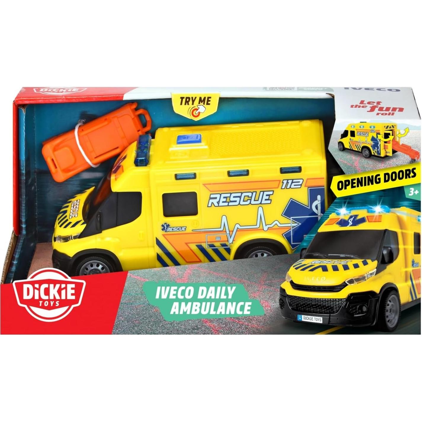 Ambulancia Dickie Toys Iveco Daily 18 cm con Luz y Sonido