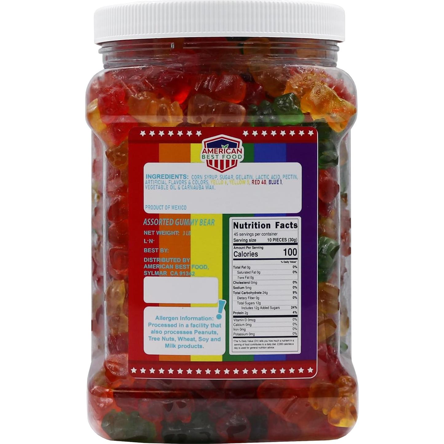 Frasco de Ositos de Goma Arcoíris 6 Colores American Best Food 1.36 kg