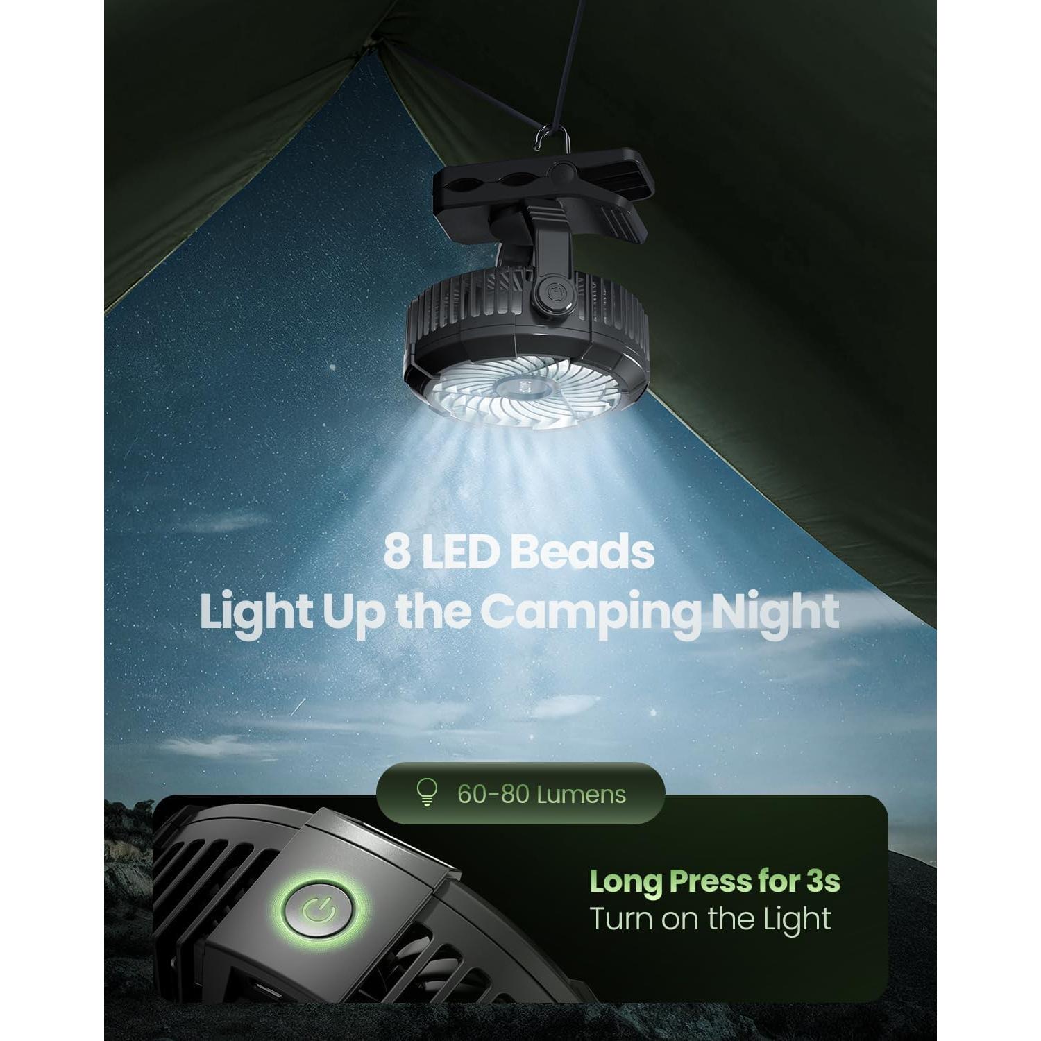 Ventilador de Camping Gaiatop CP-02 con Luz LED y Clip