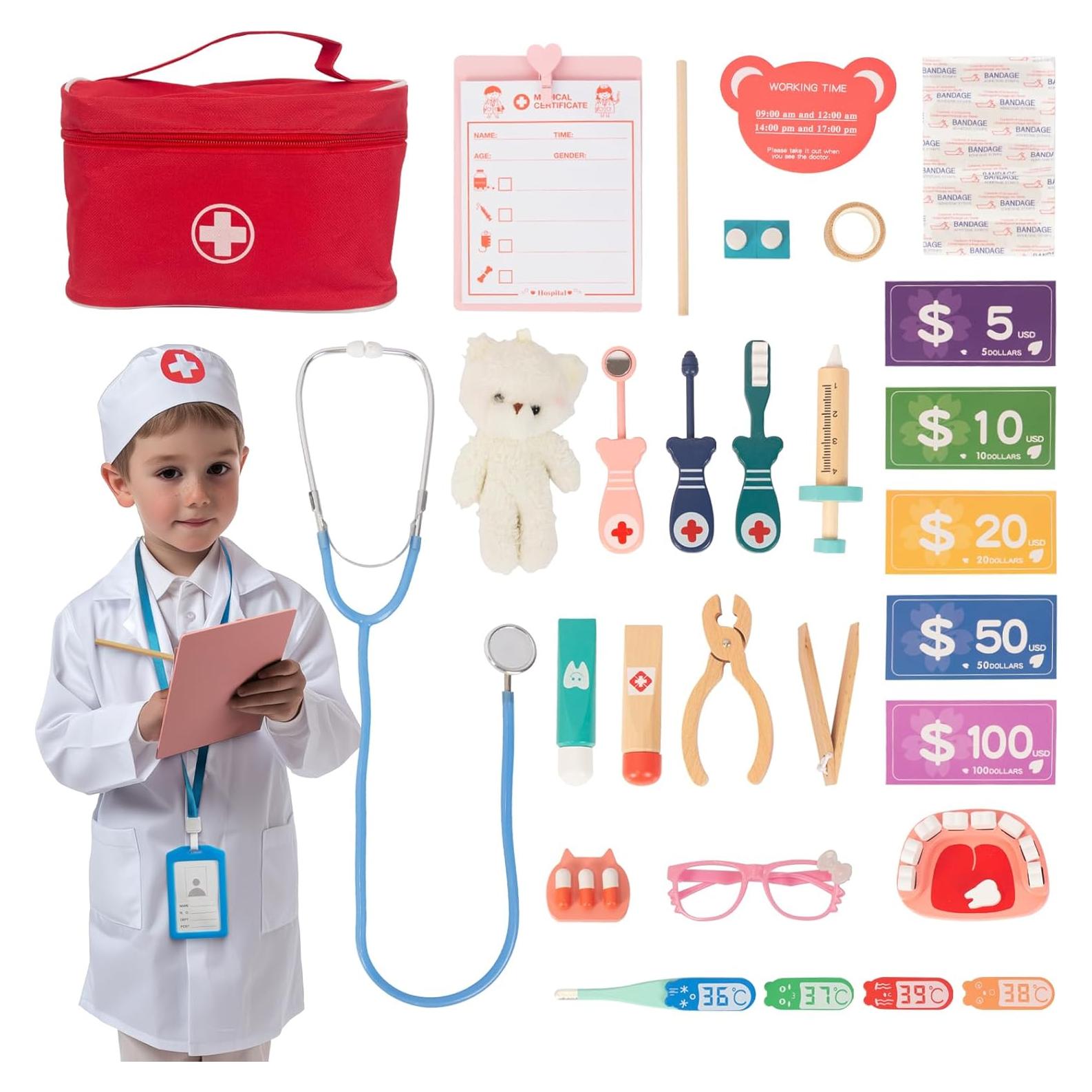 Kit de Doctor de Madera WOODENFUN para Niños 3 a 5 Años