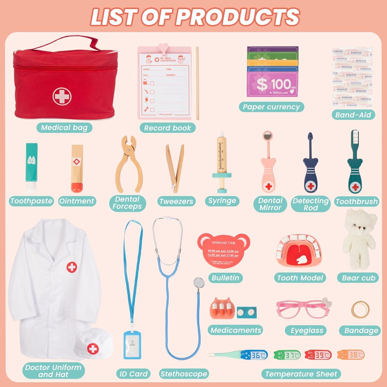 Kit de Doctor de Madera WOODENFUN para Niños 3 a 5 Años