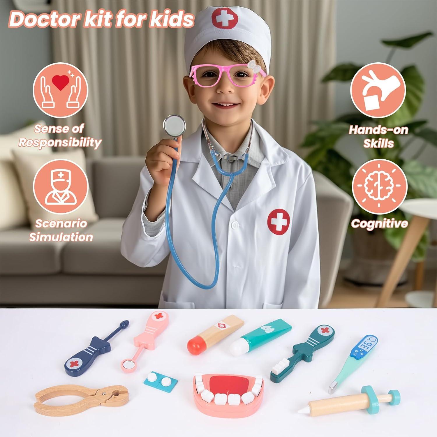 Kit de Doctor de Madera WOODENFUN para Niños 3 a 5 Años