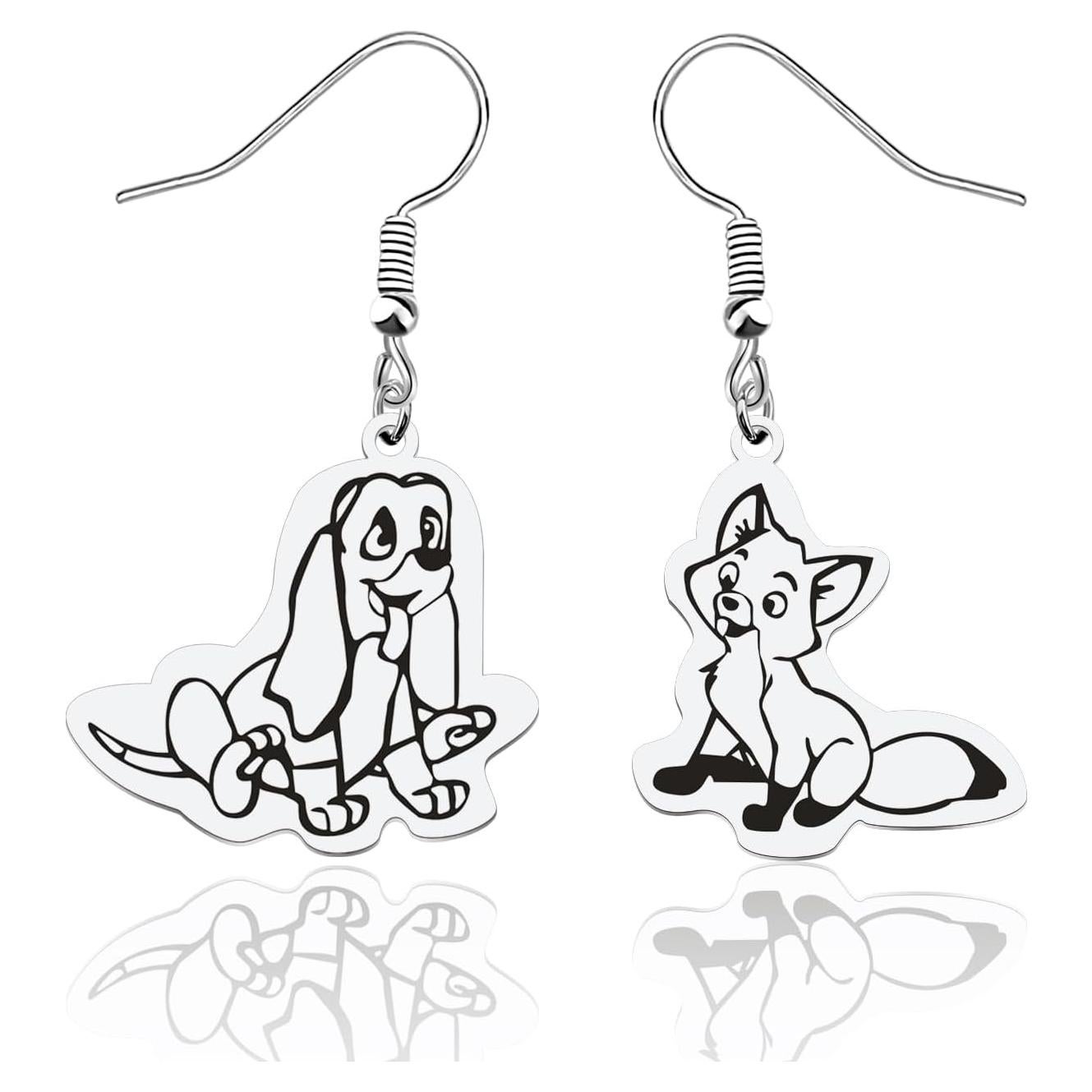 Pendientes de Zorro y Perro WSNANG Joyería de Película 2.5 cm