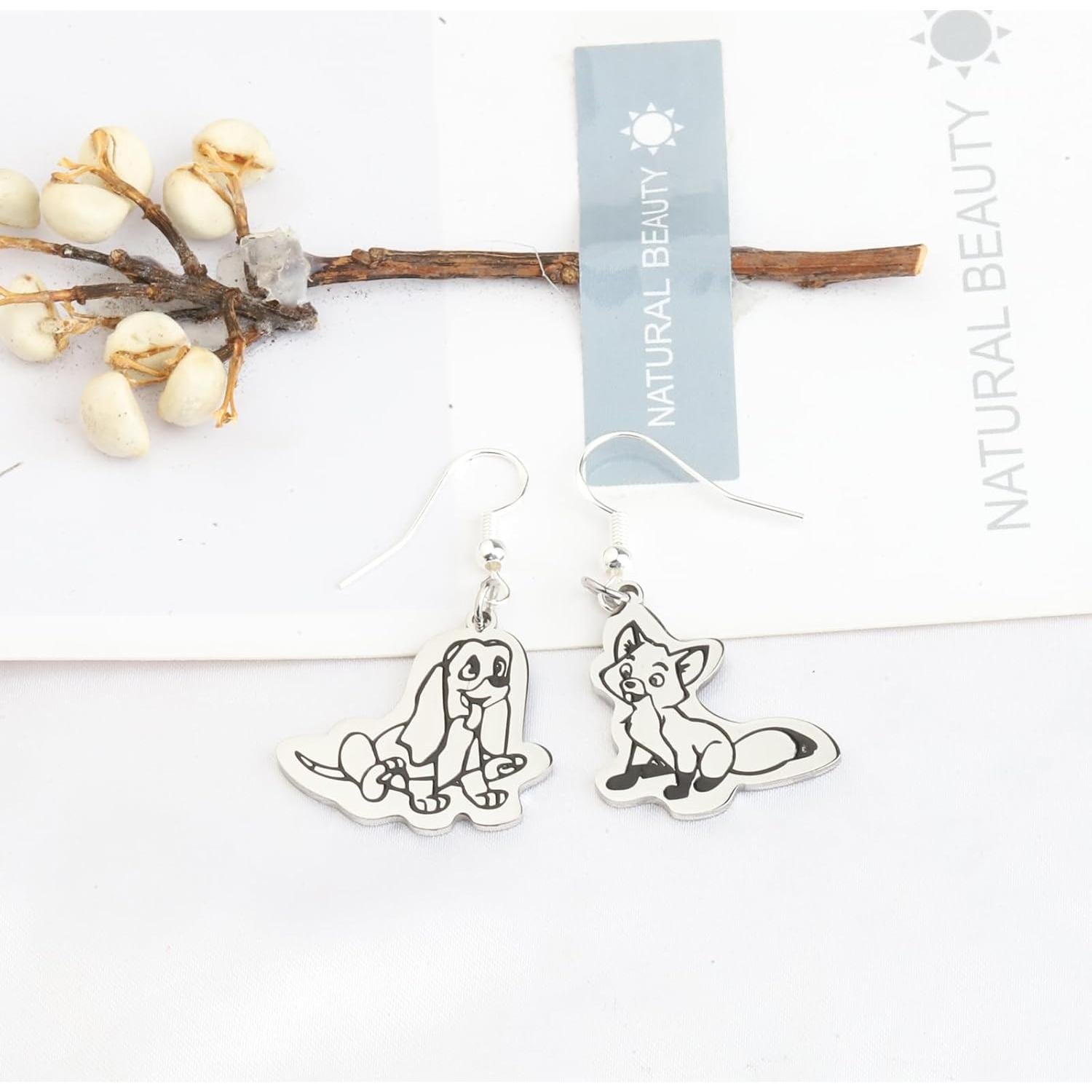 Pendientes de Zorro y Perro WSNANG Joyería de Película 2.5 cm