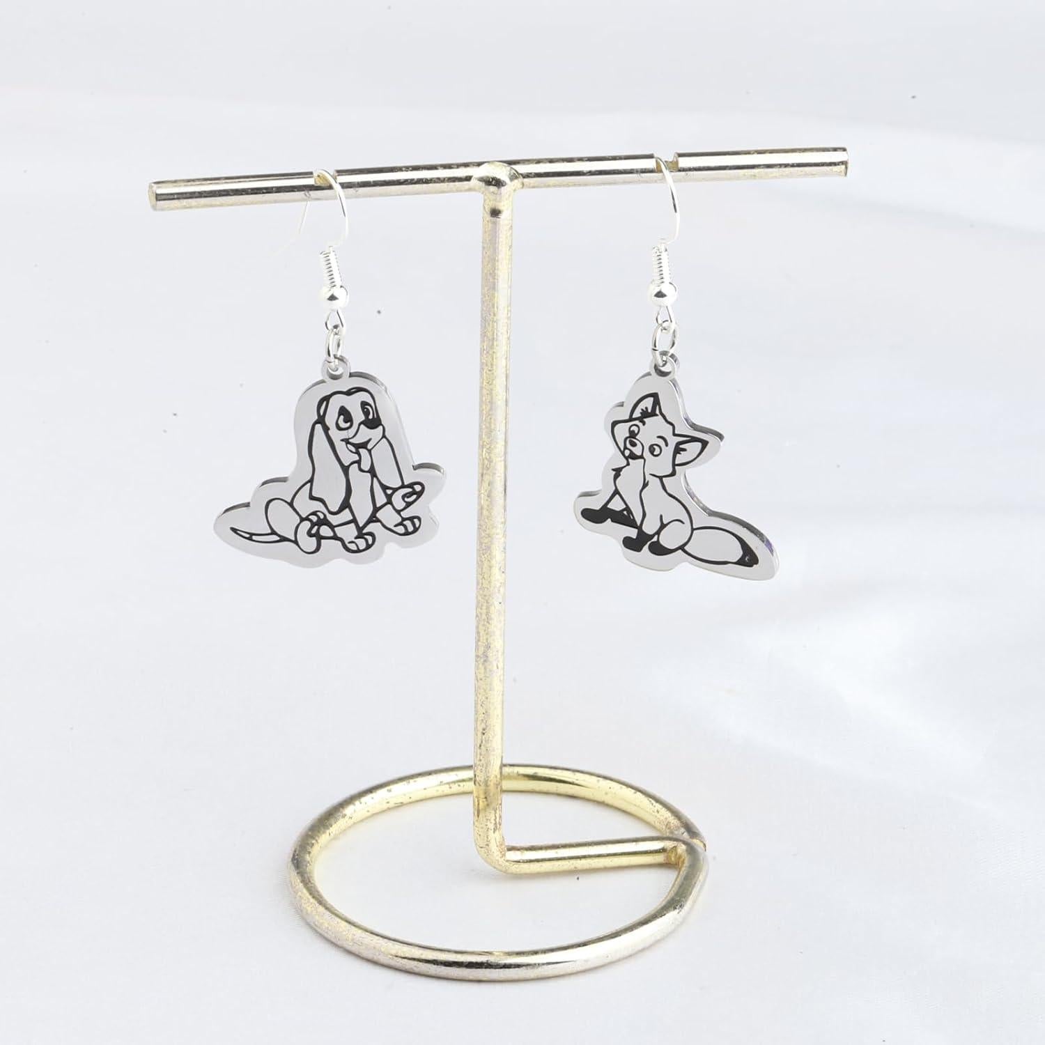 Pendientes de Zorro y Perro WSNANG Joyería de Película 2.5 cm