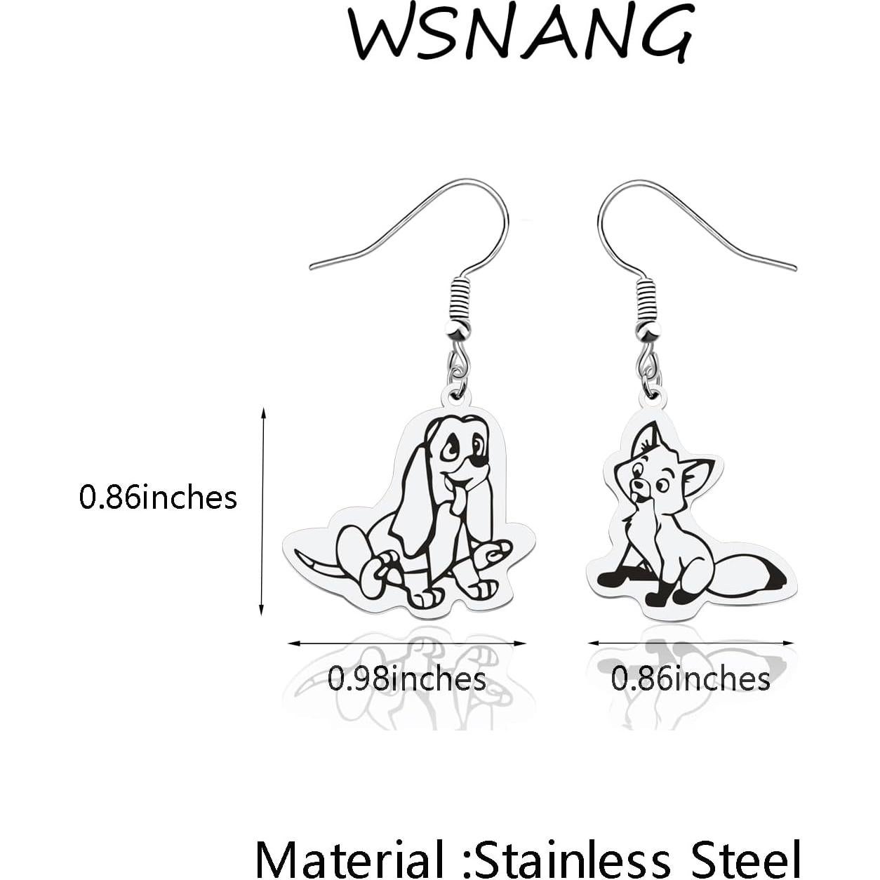 Pendientes de Zorro y Perro WSNANG Joyería de Película 2.5 cm