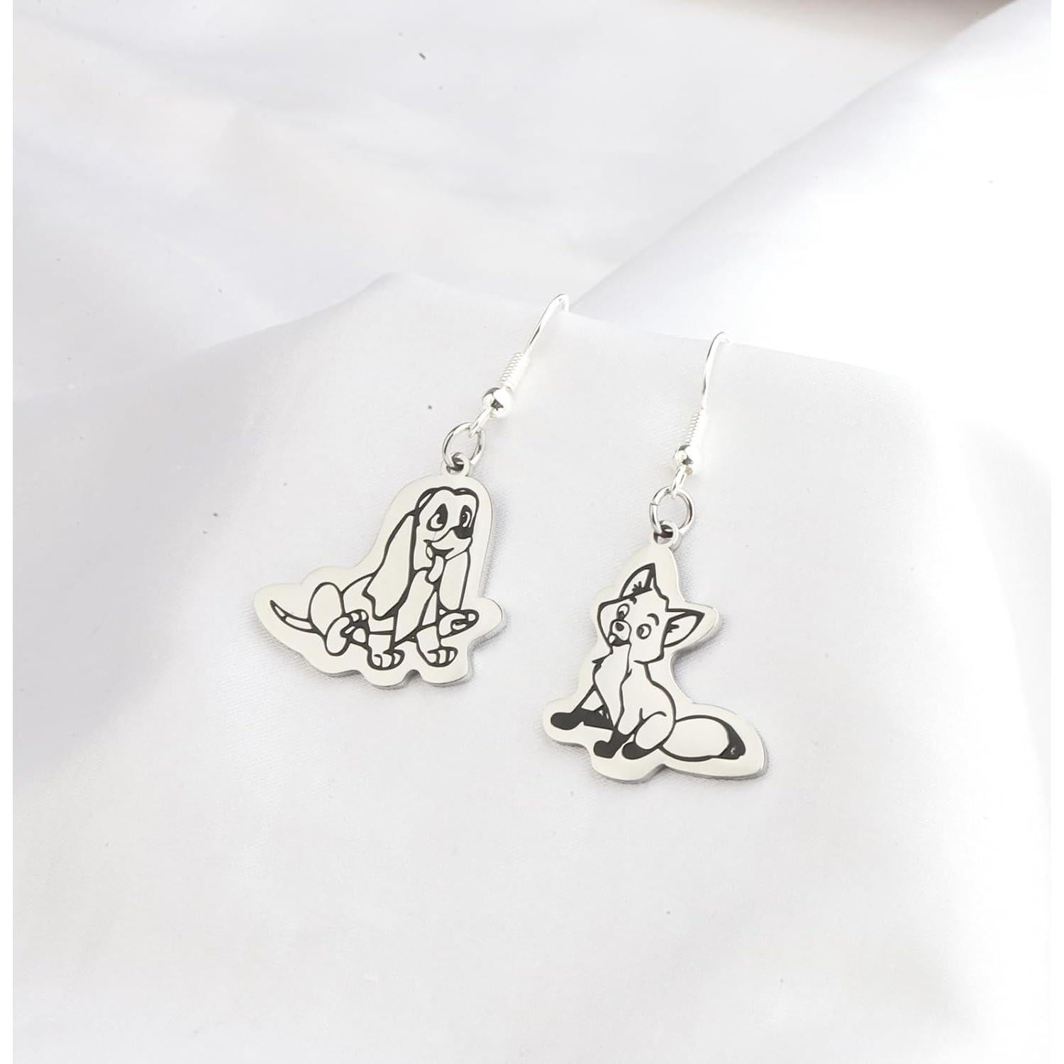 Pendientes de Zorro y Perro WSNANG Joyería de Película 2.5 cm