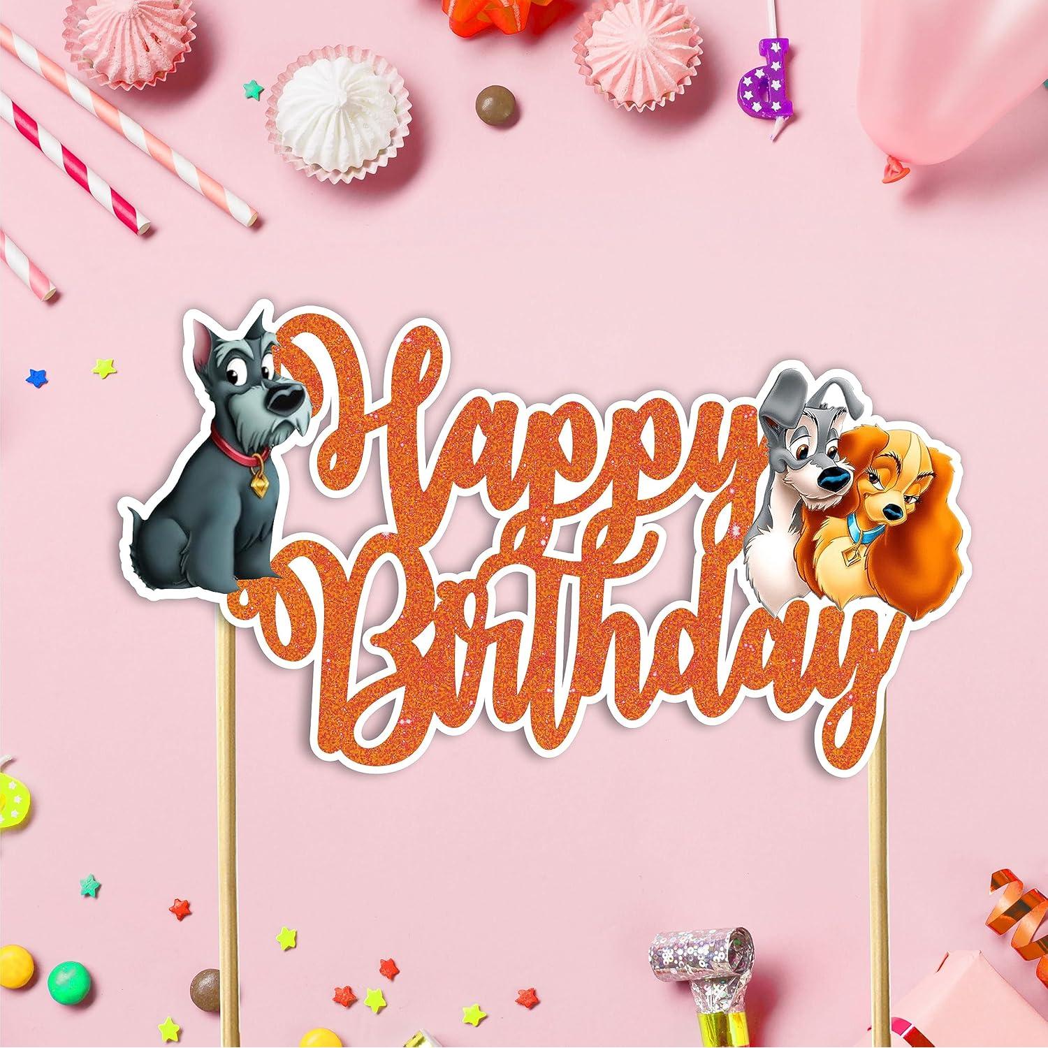 Adorno de Pastel de Cumpleaños Lady y el Vagabundo - Brillante