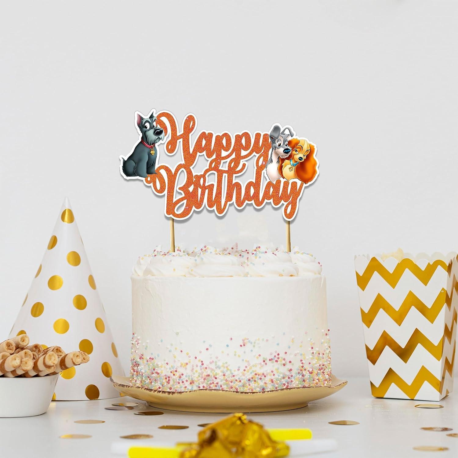 Adorno de Pastel de Cumpleaños Lady y el Vagabundo - Brillante