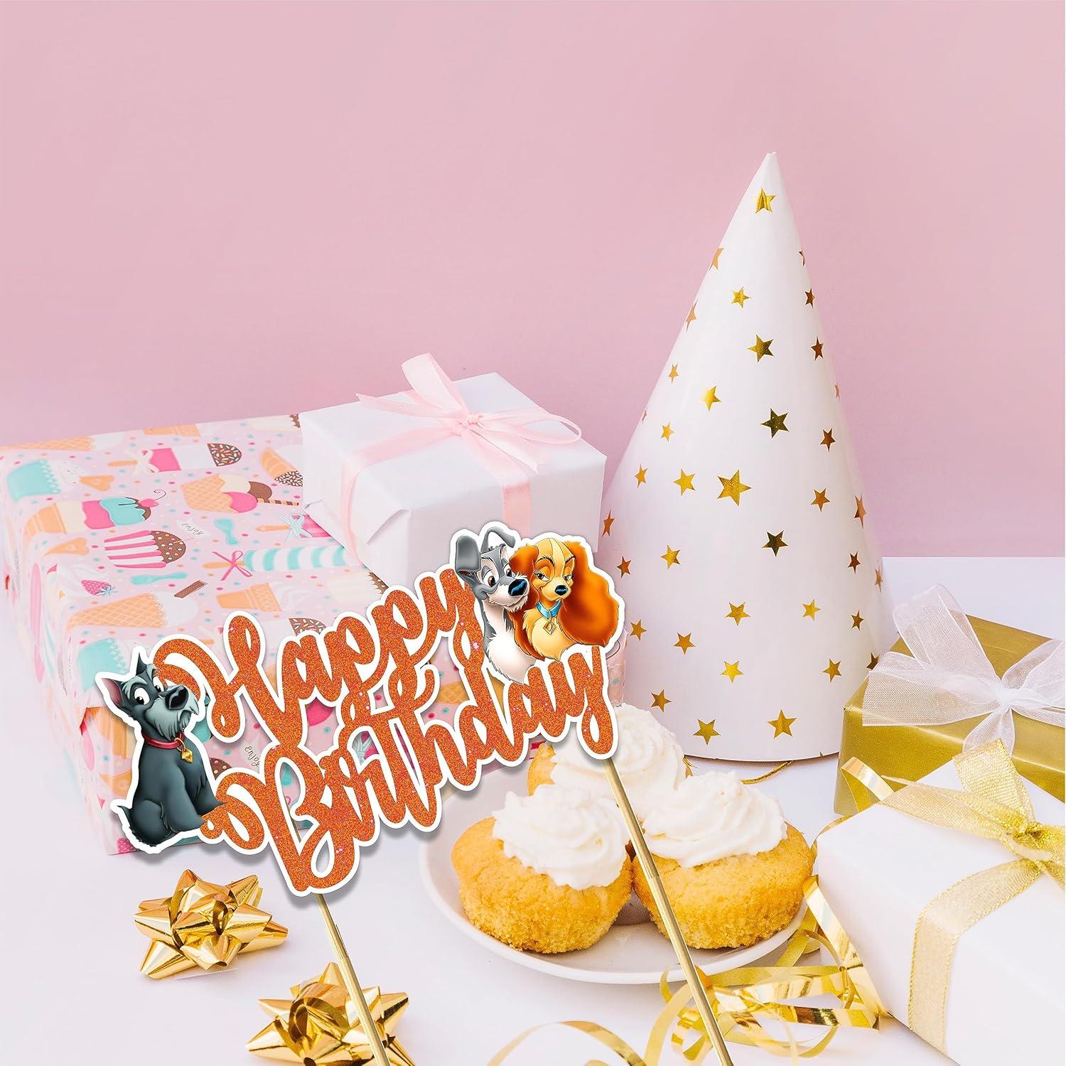 Adorno de Pastel de Cumpleaños Lady y el Vagabundo - Brillante