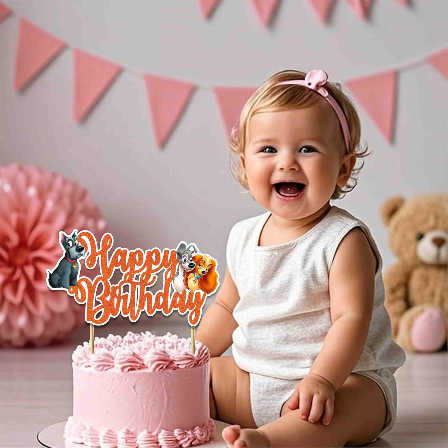 Adorno de Pastel de Cumpleaños Lady y el Vagabundo - Brillante