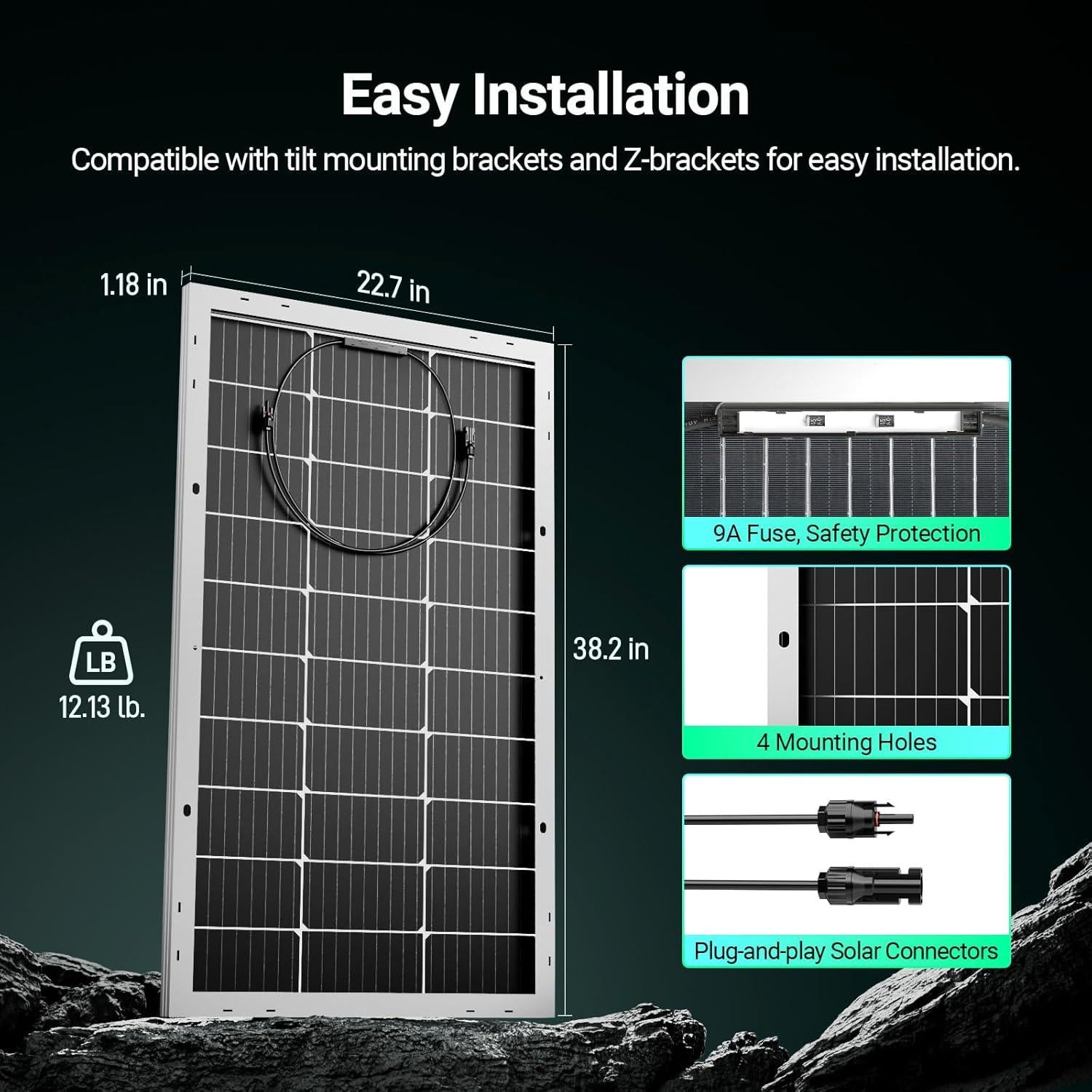 Panel Solar Bifacial HQST 100W 12V Alta Eficiencia 25%