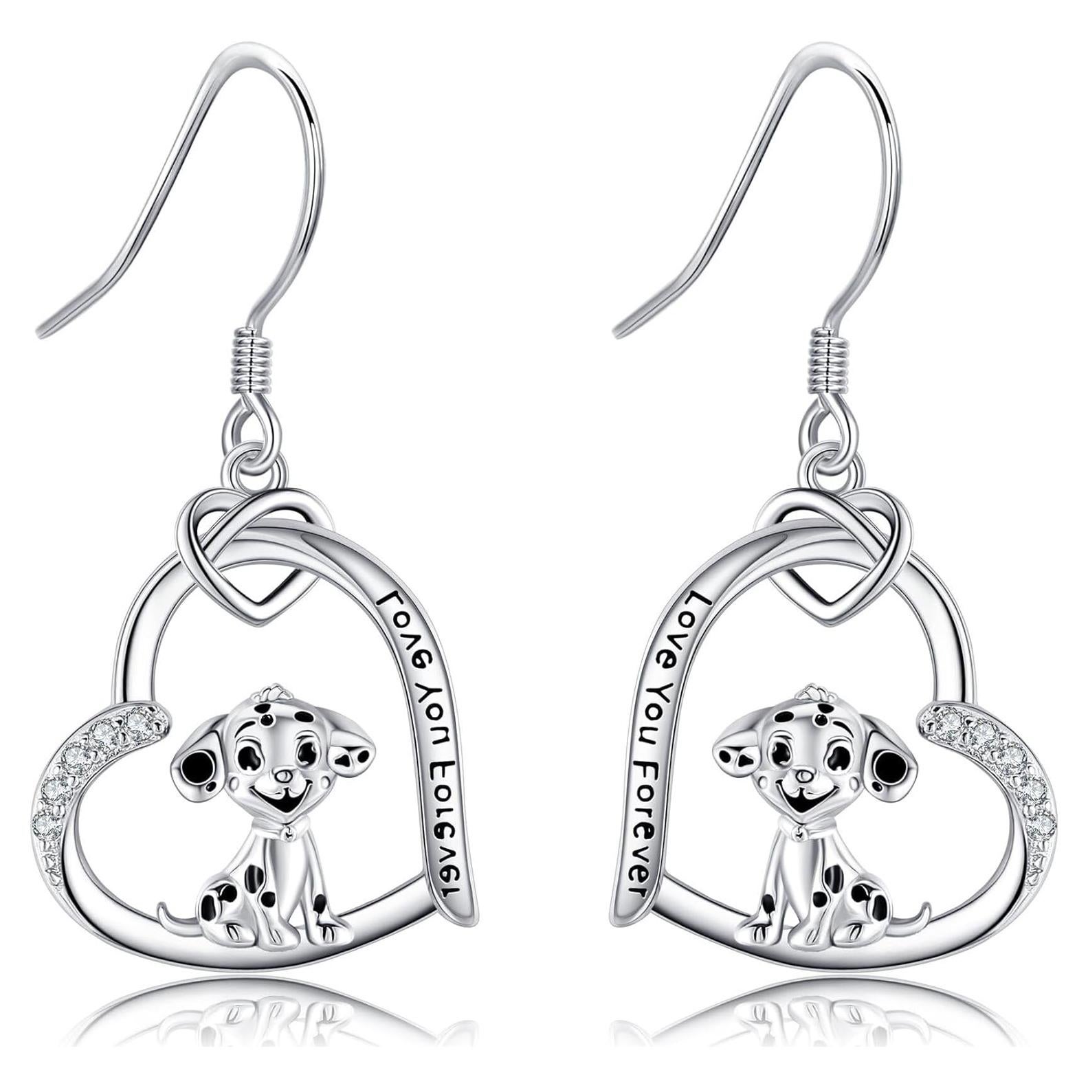 Pendientes colgantes de perro Dálmata 925 plata esterlina
