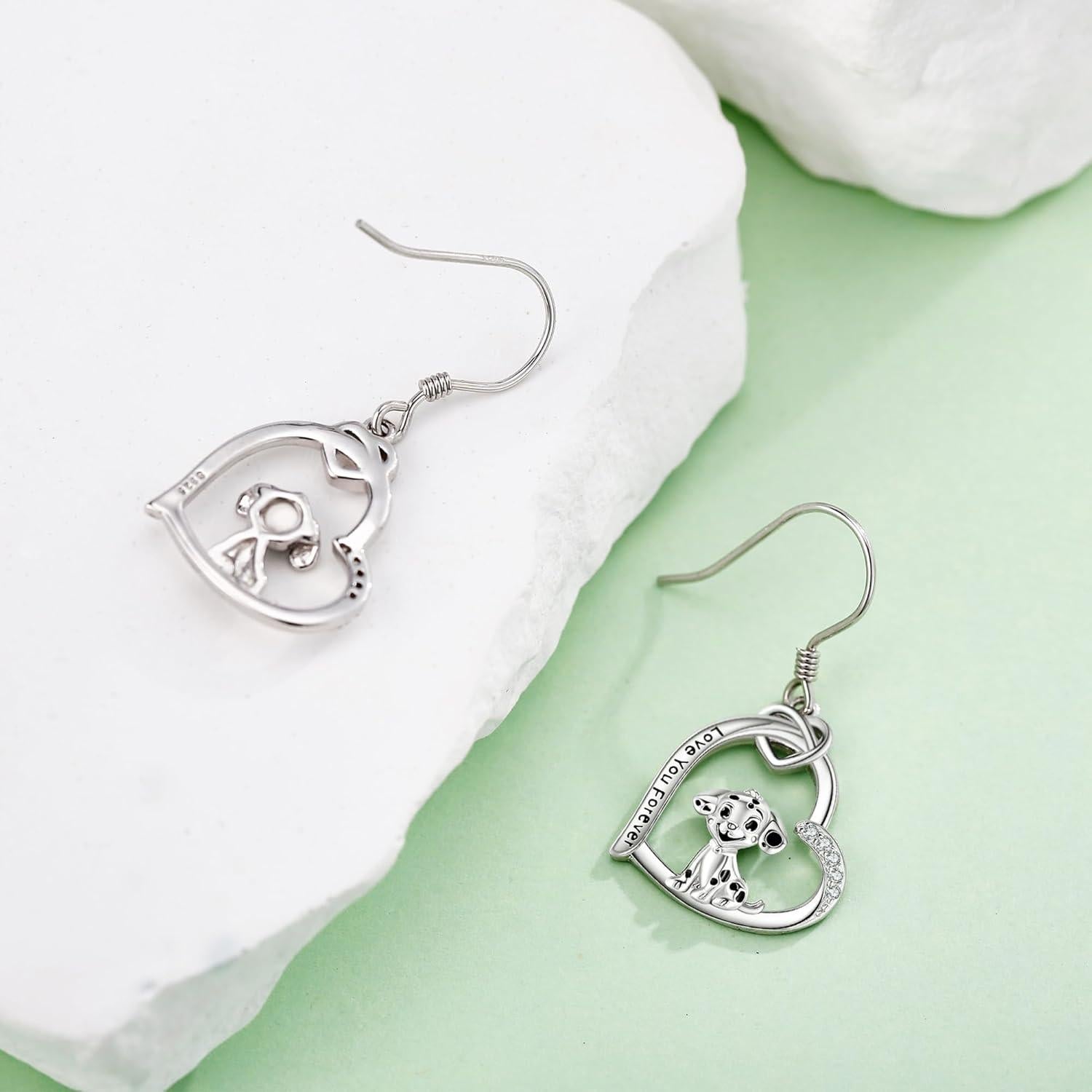 Pendientes colgantes de perro Dálmata 925 plata esterlina