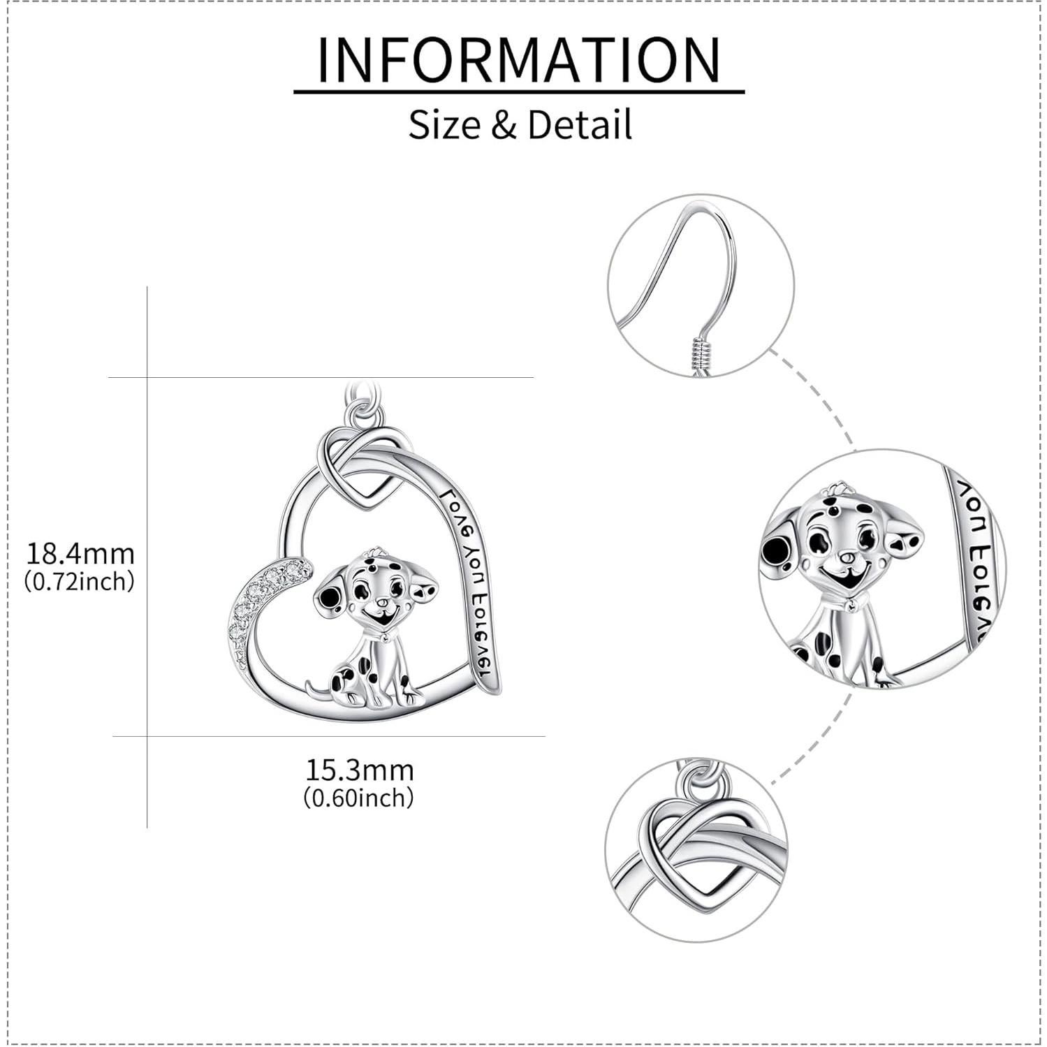 Pendientes colgantes de perro Dálmata 925 plata esterlina
