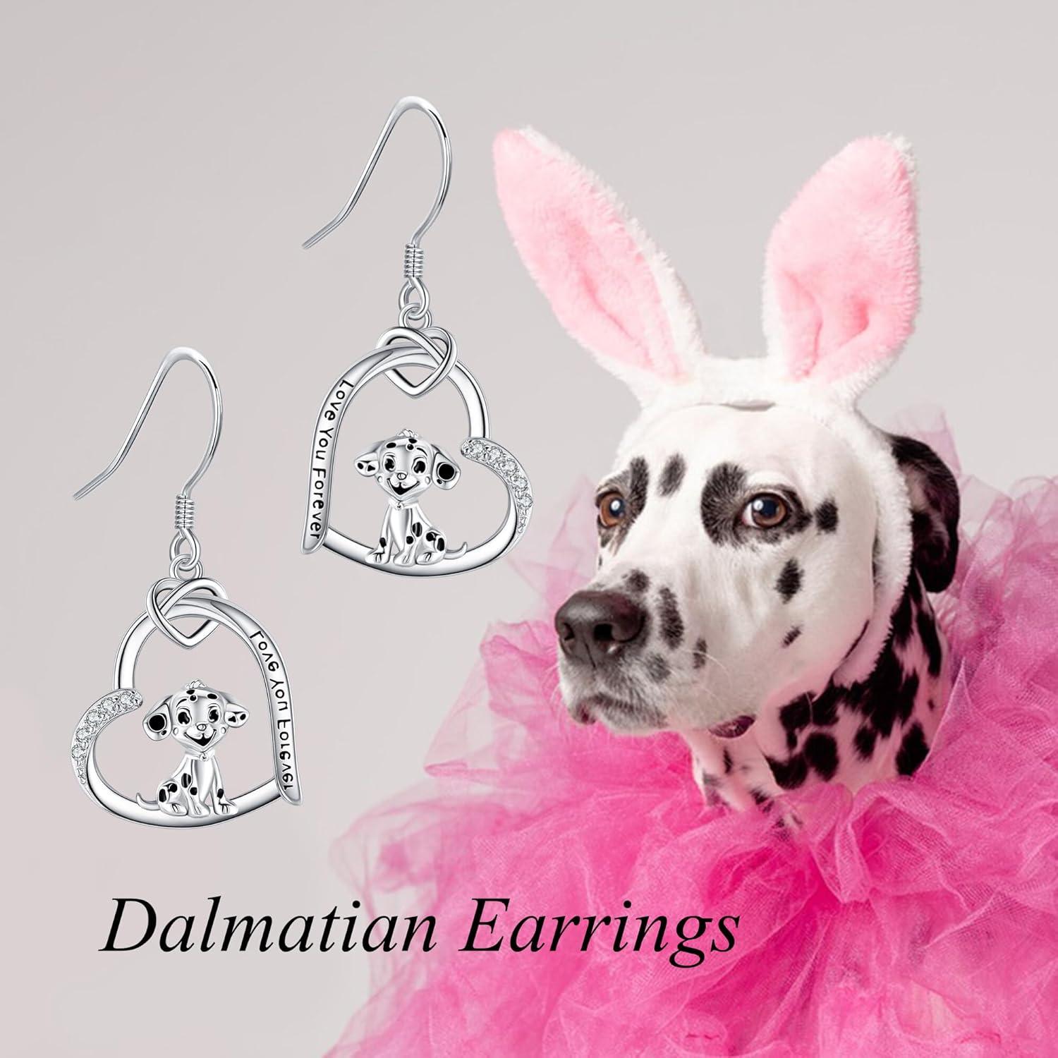 Pendientes colgantes de perro Dálmata 925 plata esterlina