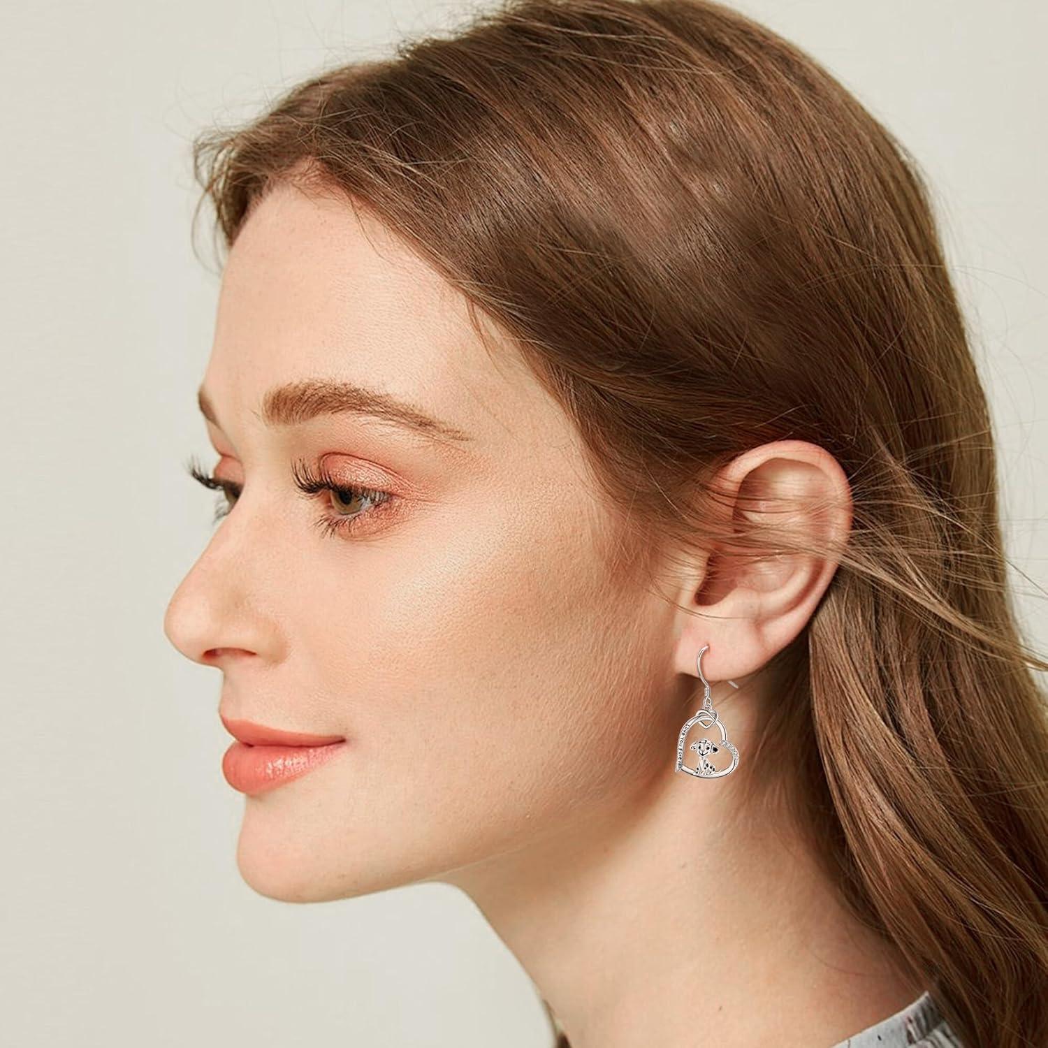 Pendientes colgantes de perro Dálmata 925 plata esterlina