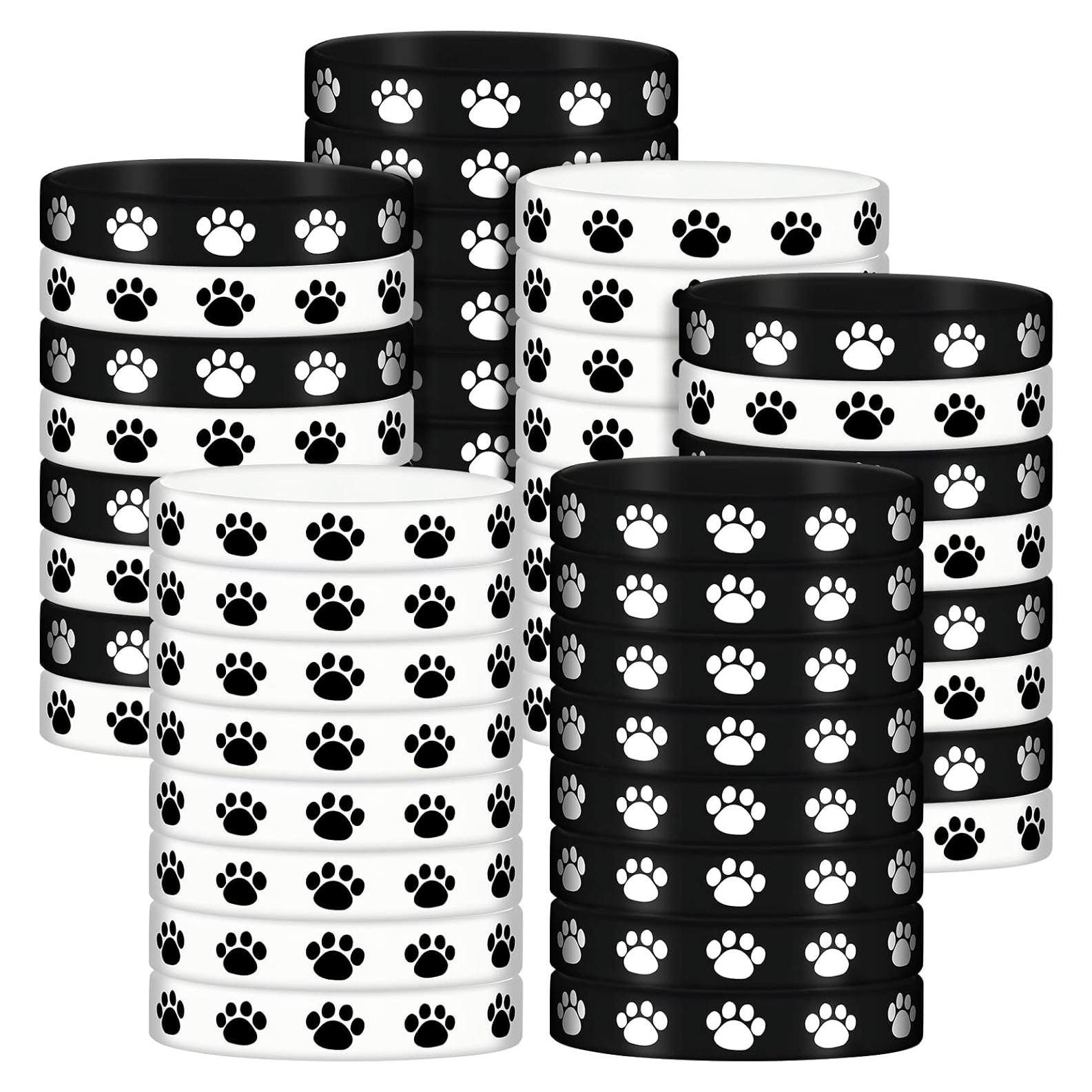 Funtery 100 Pulseras de Goma con Huella de Perro - Negro y Blanco