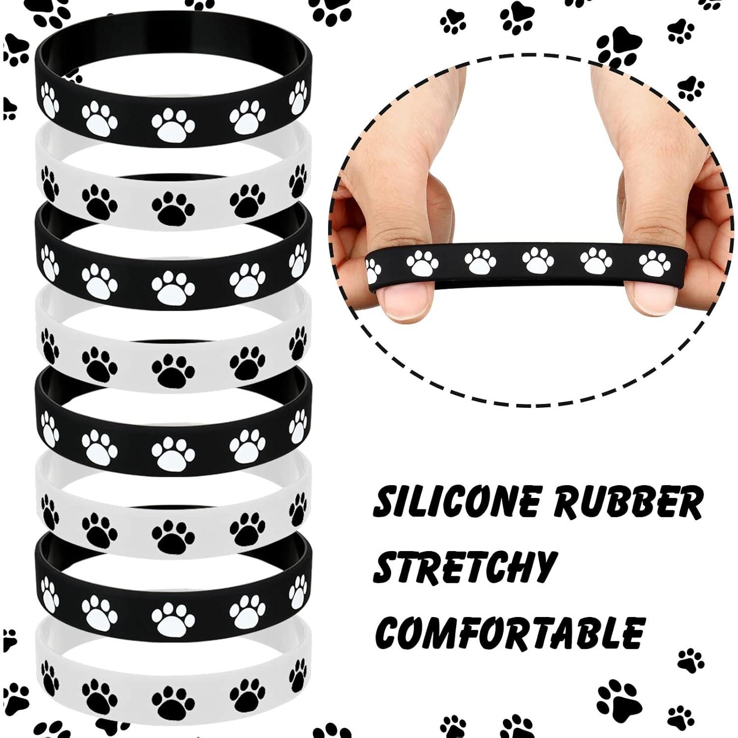 Funtery 100 Pulseras de Goma con Huella de Perro - Negro y Blanco