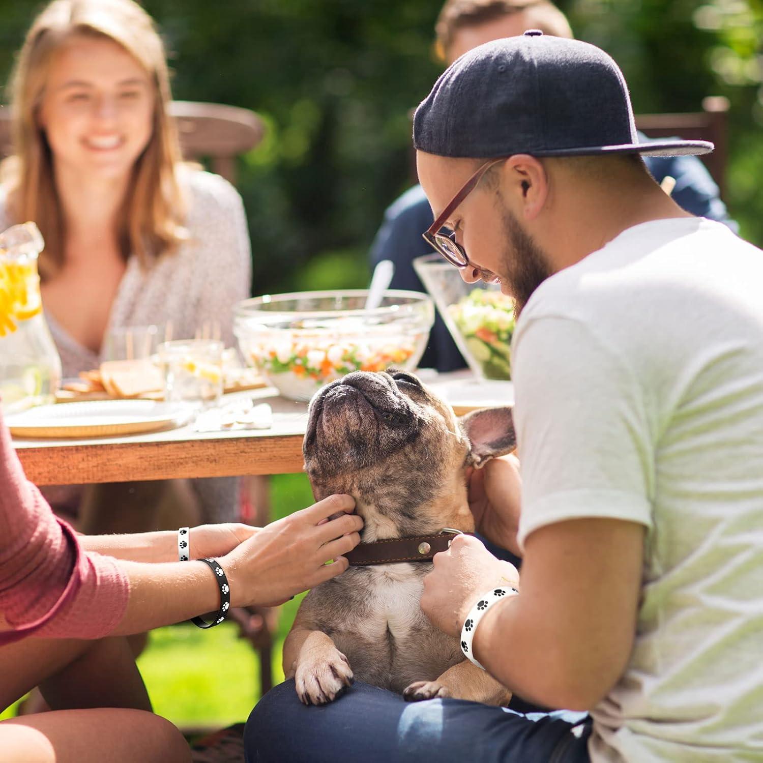 Funtery 100 Pulseras de Goma con Huella de Perro - Negro y Blanco