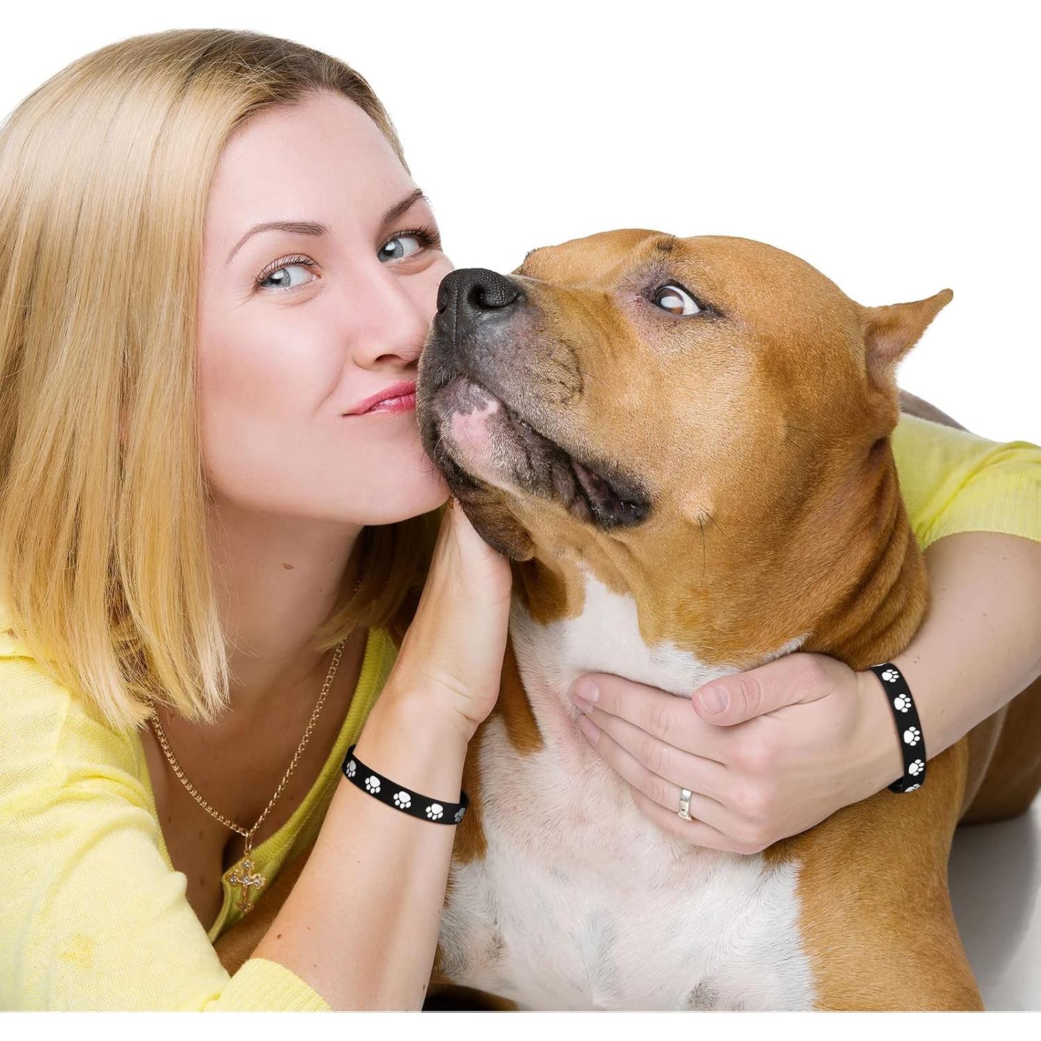 Funtery 100 Pulseras de Goma con Huella de Perro - Negro y Blanco