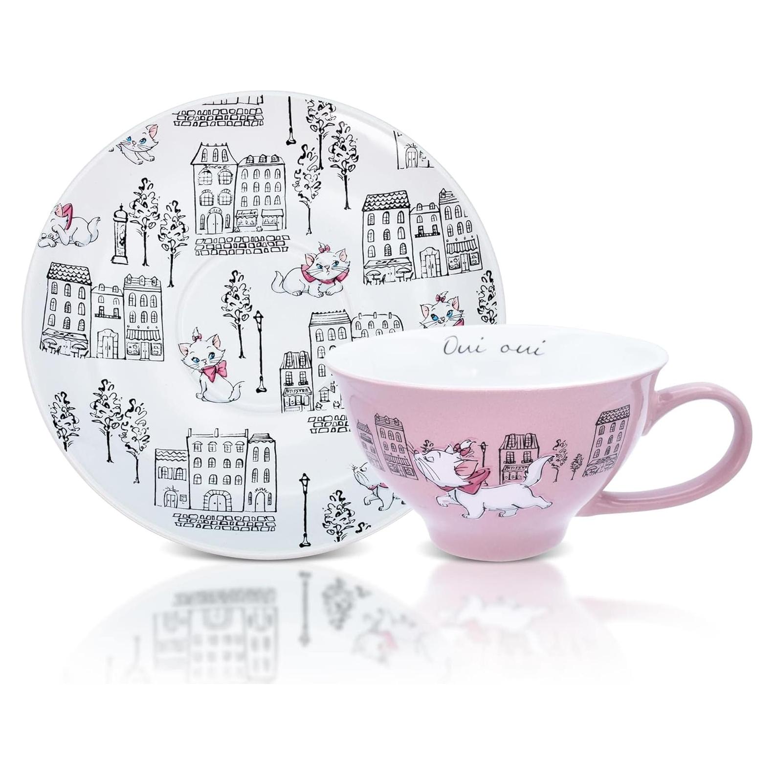Juego de Taza y Plato Cerámica Disney Aristogatos 12 oz Rosa