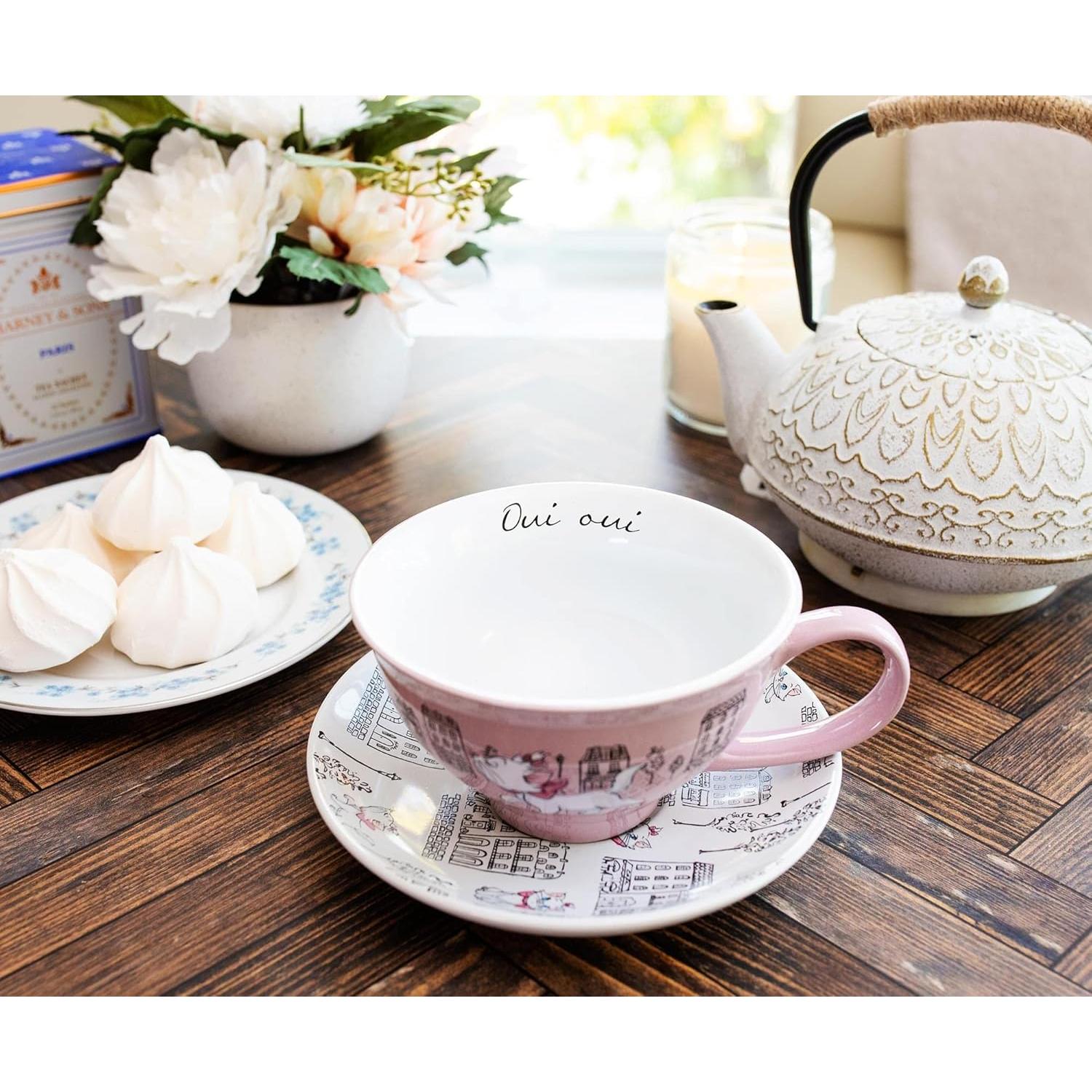 Juego de Taza y Plato Cerámica Disney Aristogatos 12 oz Rosa