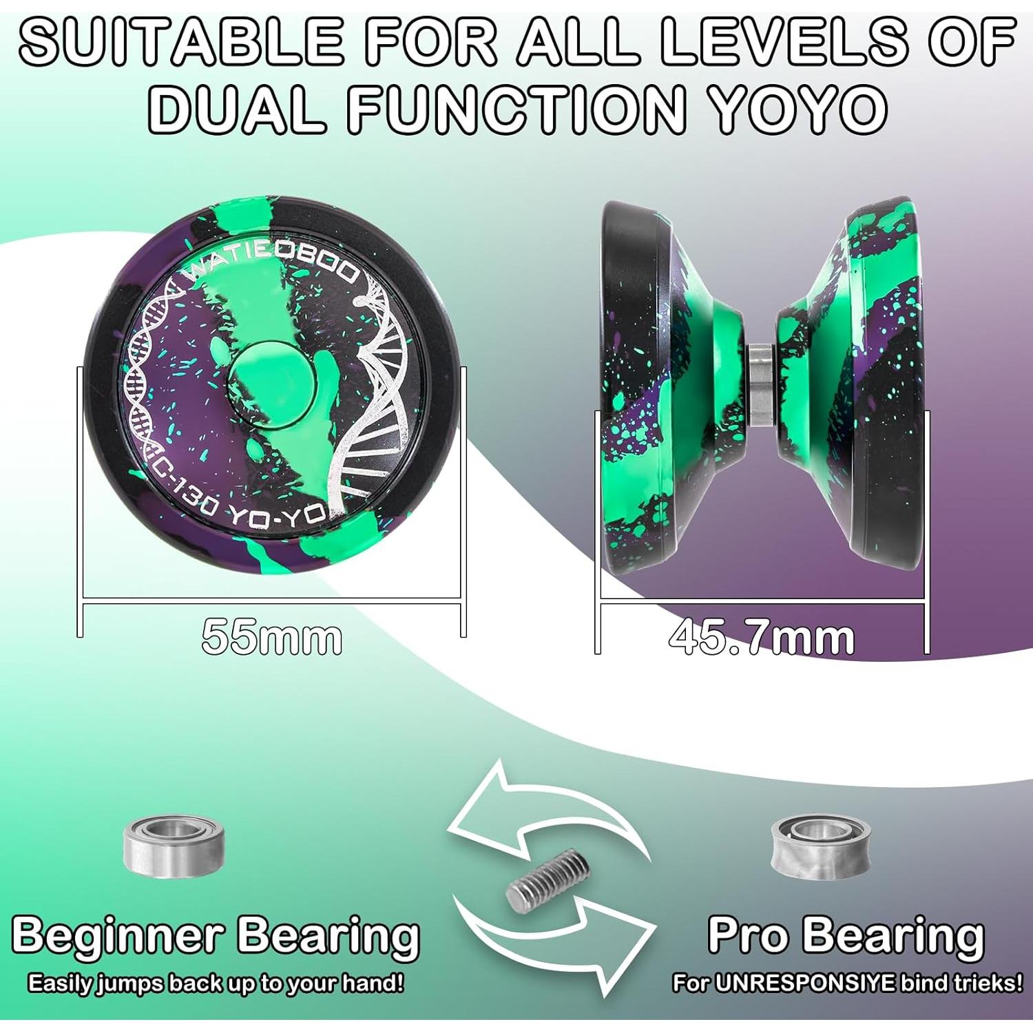 Yoyo Profesional WATIEOBOO para Niños y Adultos - Negro Verde Púrpura
