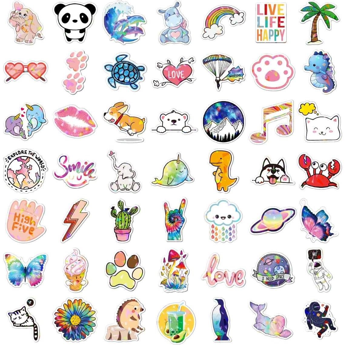 100 Stickers Holográficos de Animales QIUYUEMIN - Vinilo Impermeable