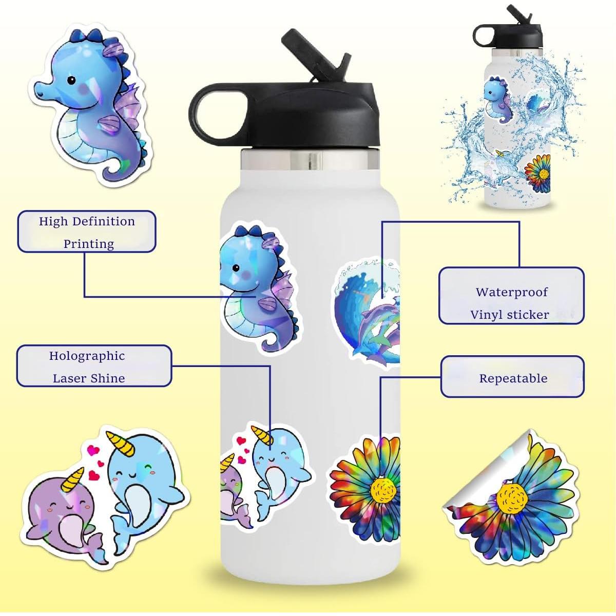 100 Stickers Holográficos de Animales QIUYUEMIN - Vinilo Impermeable