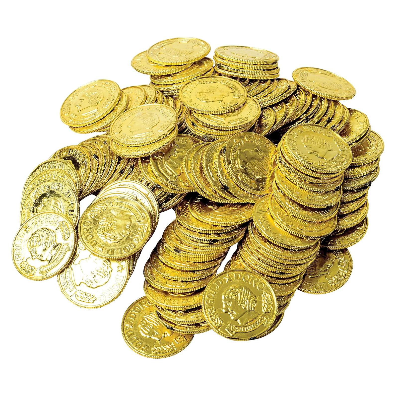 Monedas de Doblón de Plástico Doradas GiftExpress - 144 Unidades