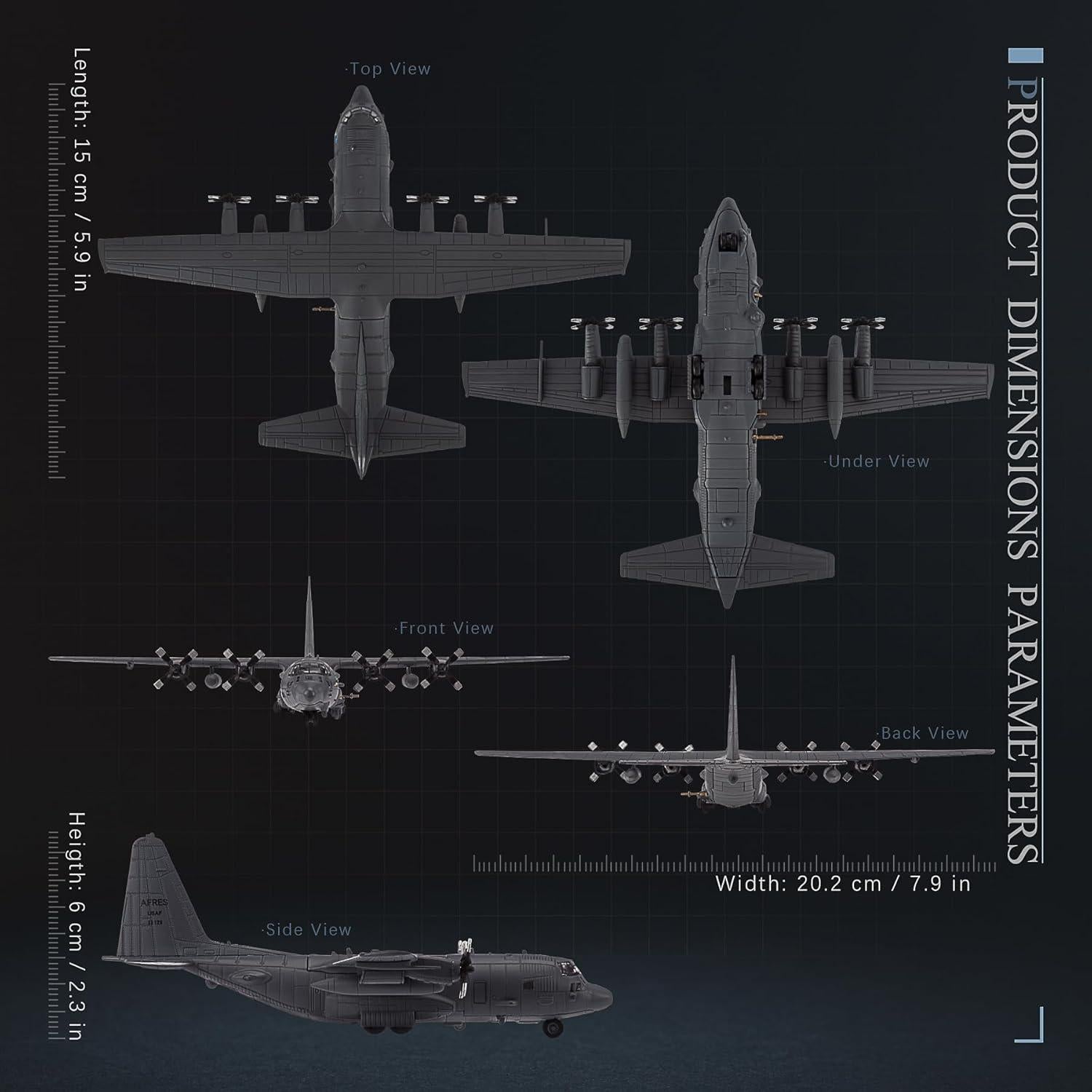 Modelo de Avión Militar HANGHANG AC130H 1/200 Aleación 15cm
