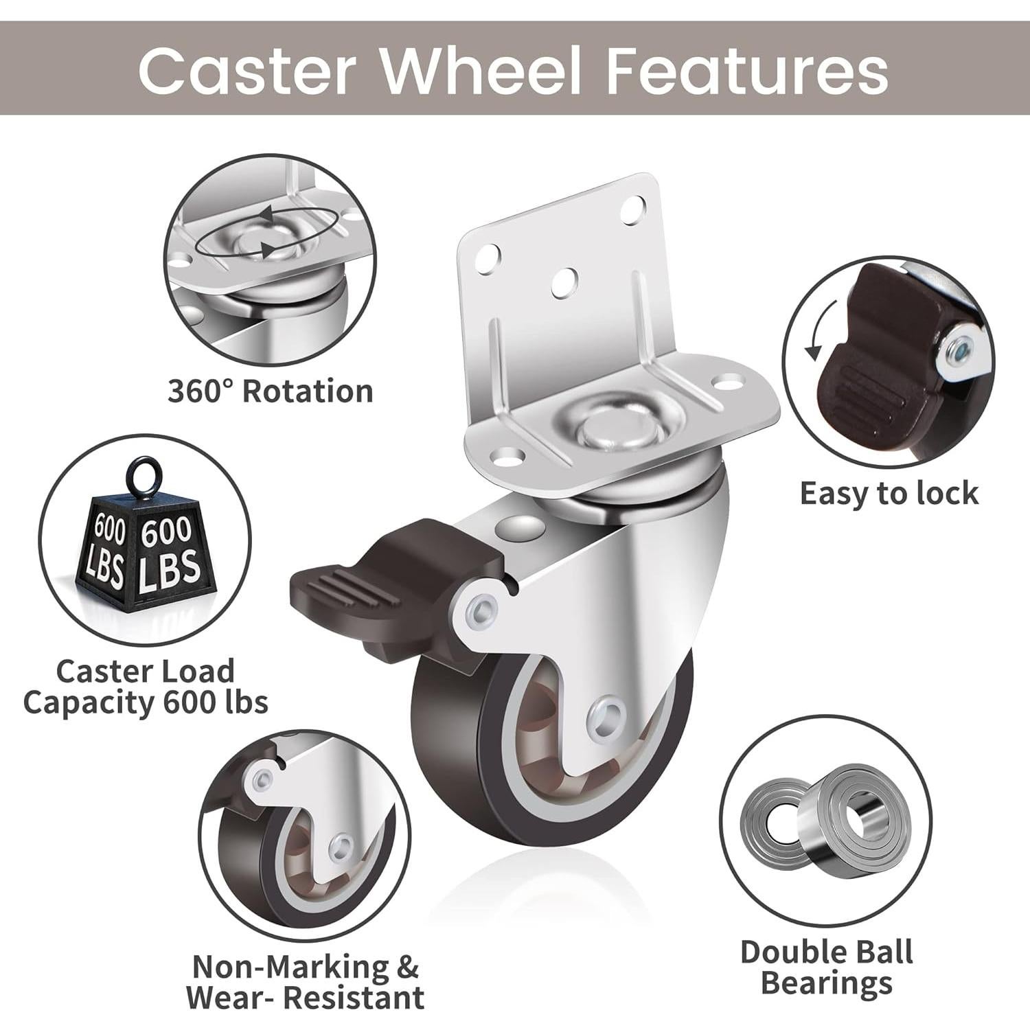 Juego de 4 ruedas giratorias Nefish 5 cm con freno