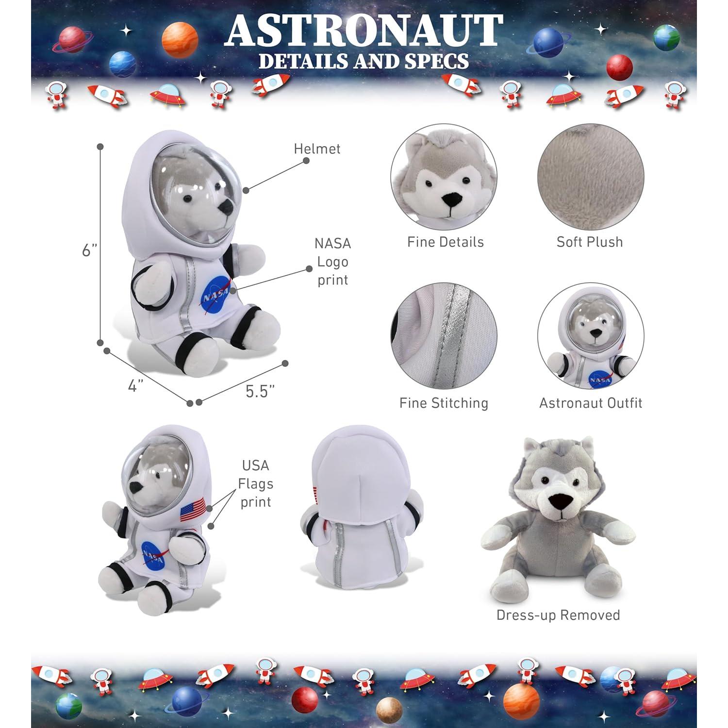 DolliBu Lobo Gris Astronauta de Peluche 15.24 cm Personalizable