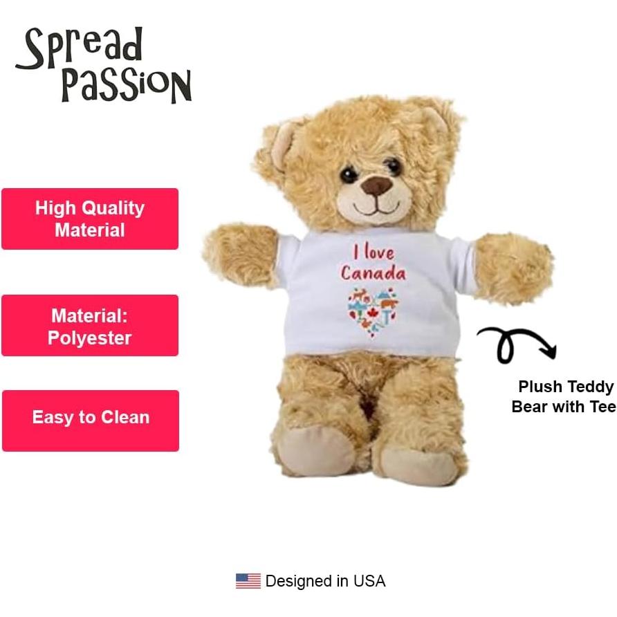 Osito de Peluche I Love Canada 25.4 cm con Camiseta Blanca