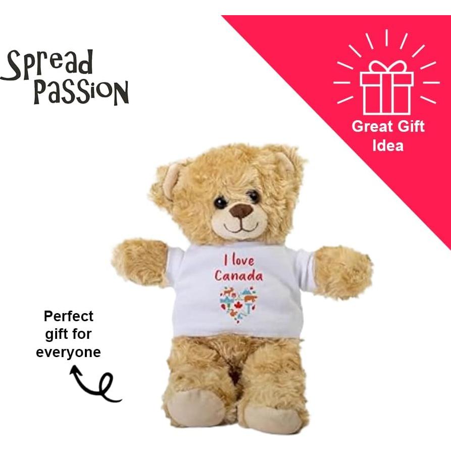 Osito de Peluche I Love Canada 25.4 cm con Camiseta Blanca