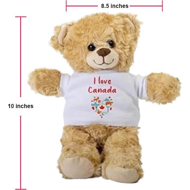Osito de Peluche I Love Canada 25.4 cm con Camiseta Blanca