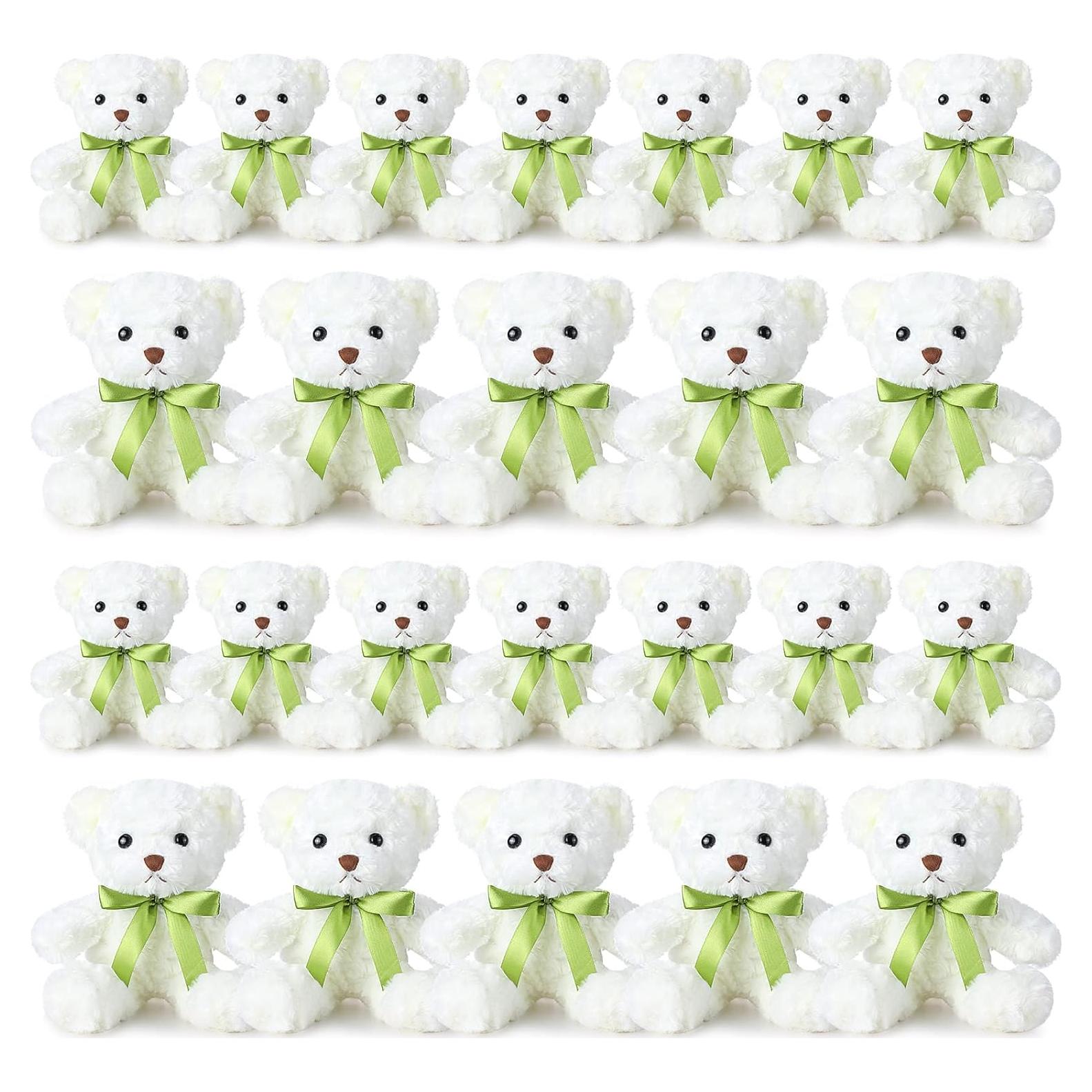 24 Ositos de Peluche Blancos Hungdao 25 cm con Lazo Verde