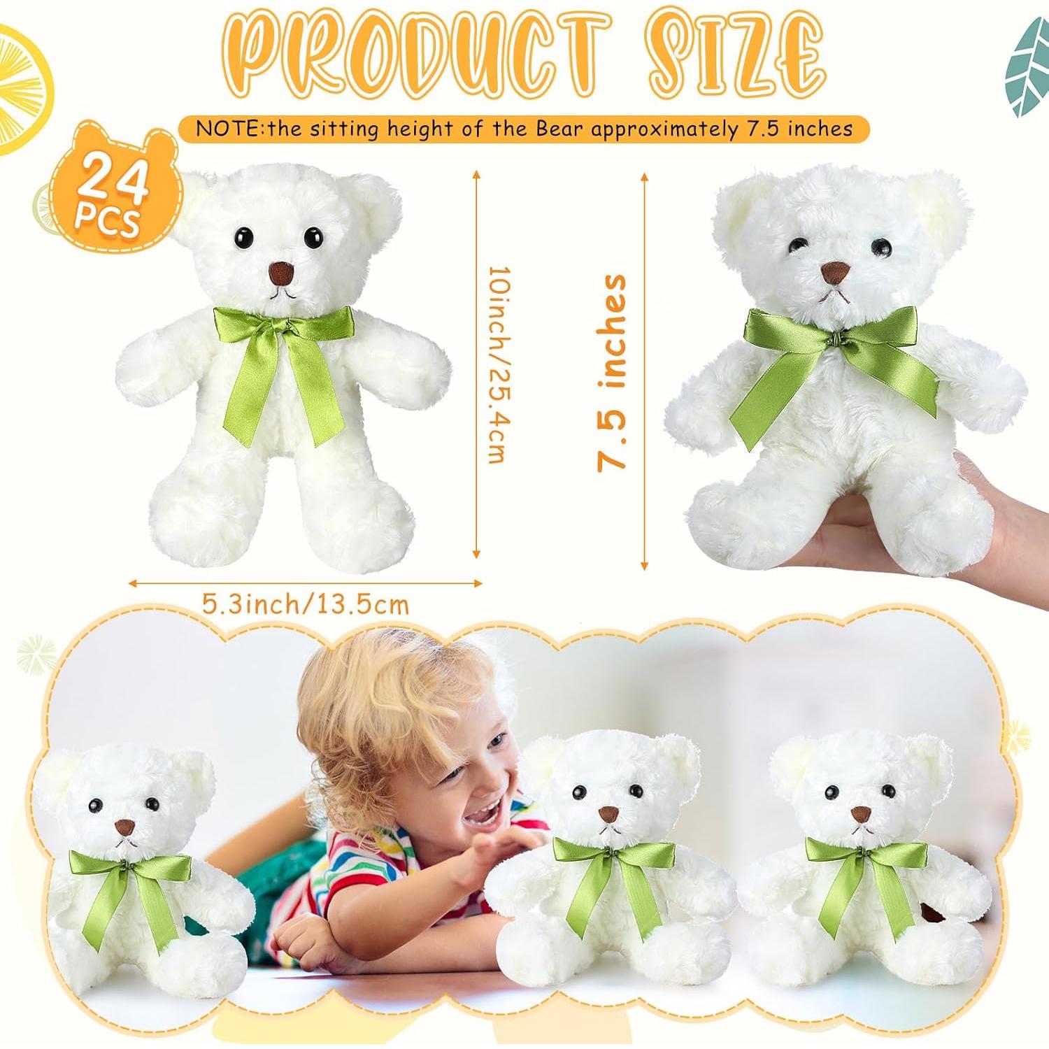 24 Ositos de Peluche Blancos Hungdao 25 cm con Lazo Verde