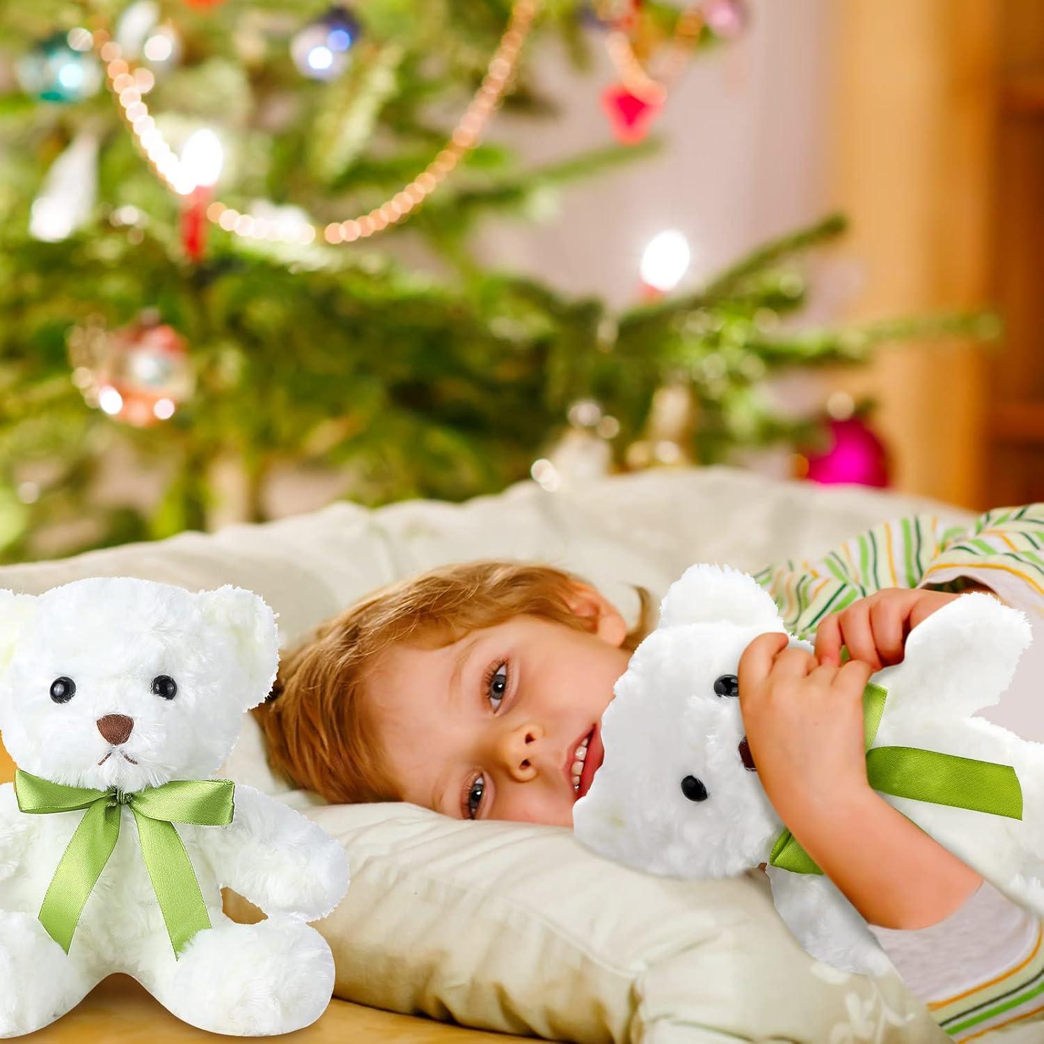 24 Ositos de Peluche Blancos Hungdao 25 cm con Lazo Verde