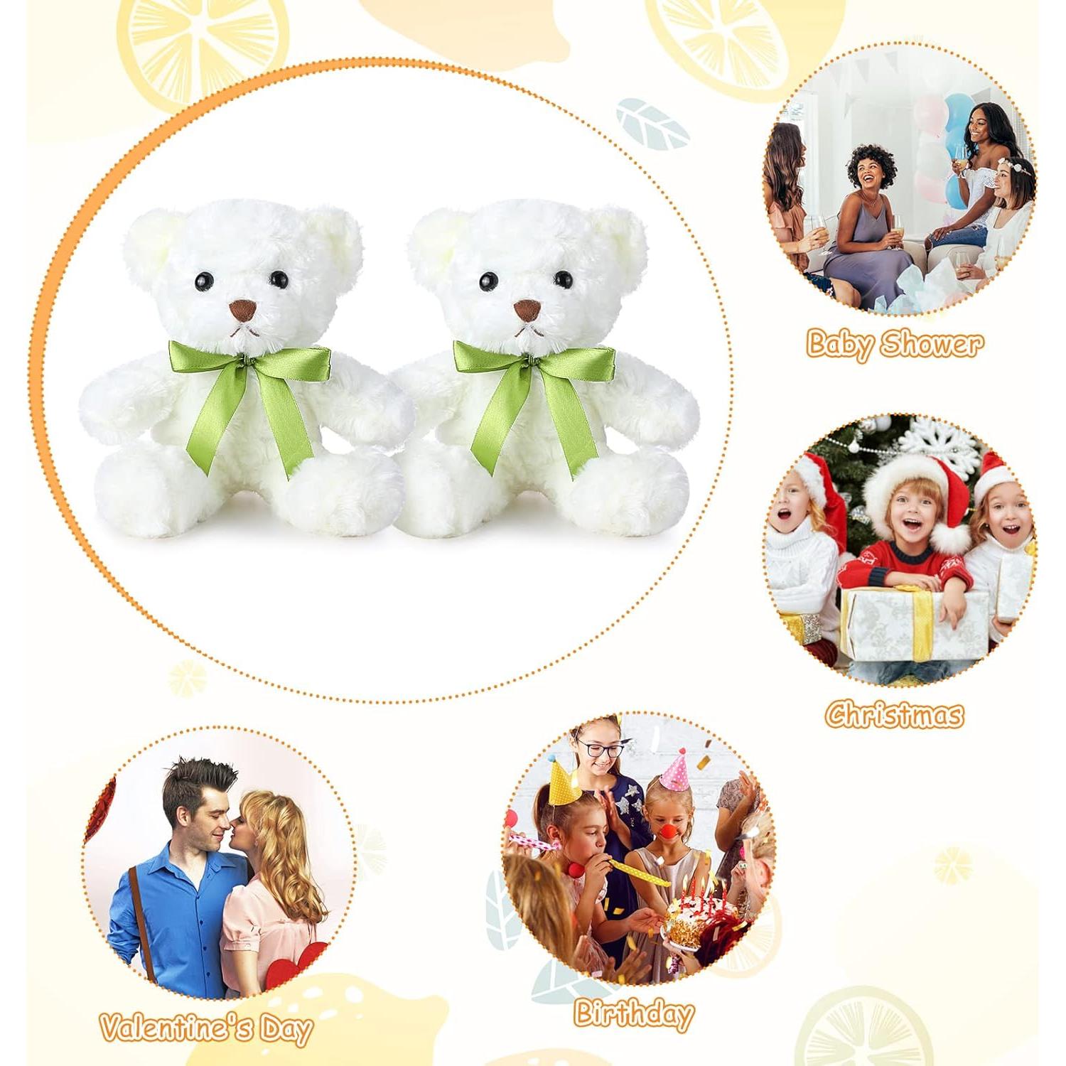 24 Ositos de Peluche Blancos Hungdao 25 cm con Lazo Verde