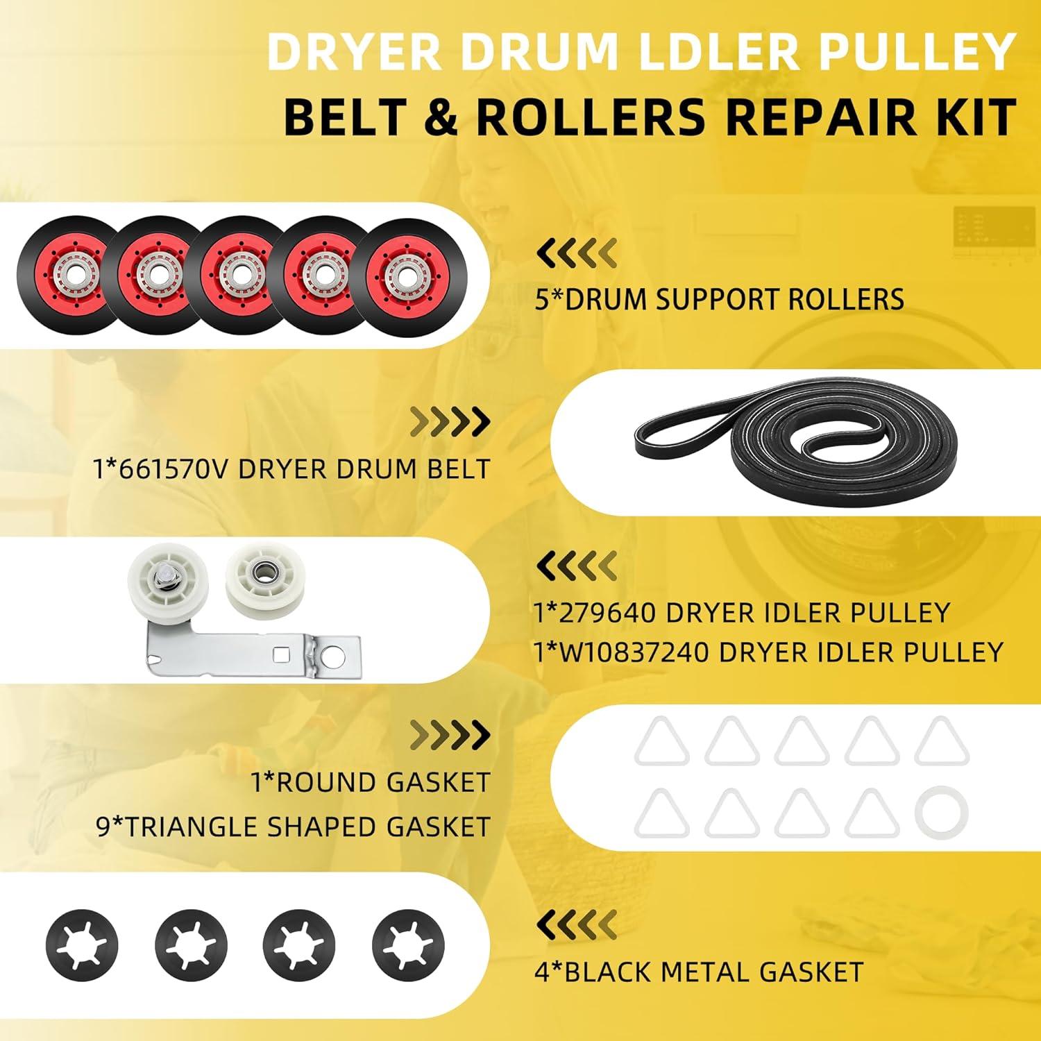 Kit de Reparación Secadora MIFLUS 4392067 5 Ruedas y Polea