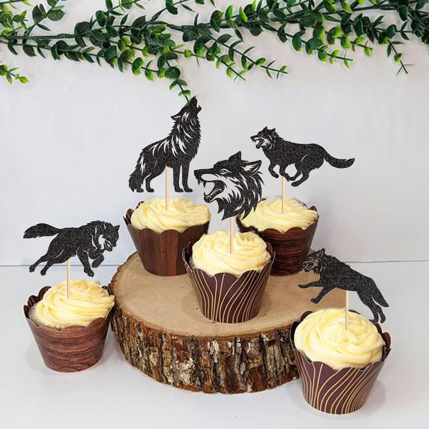 Adornos de Cupcake Ercadio 25 PCS Lobo Negro Brillo