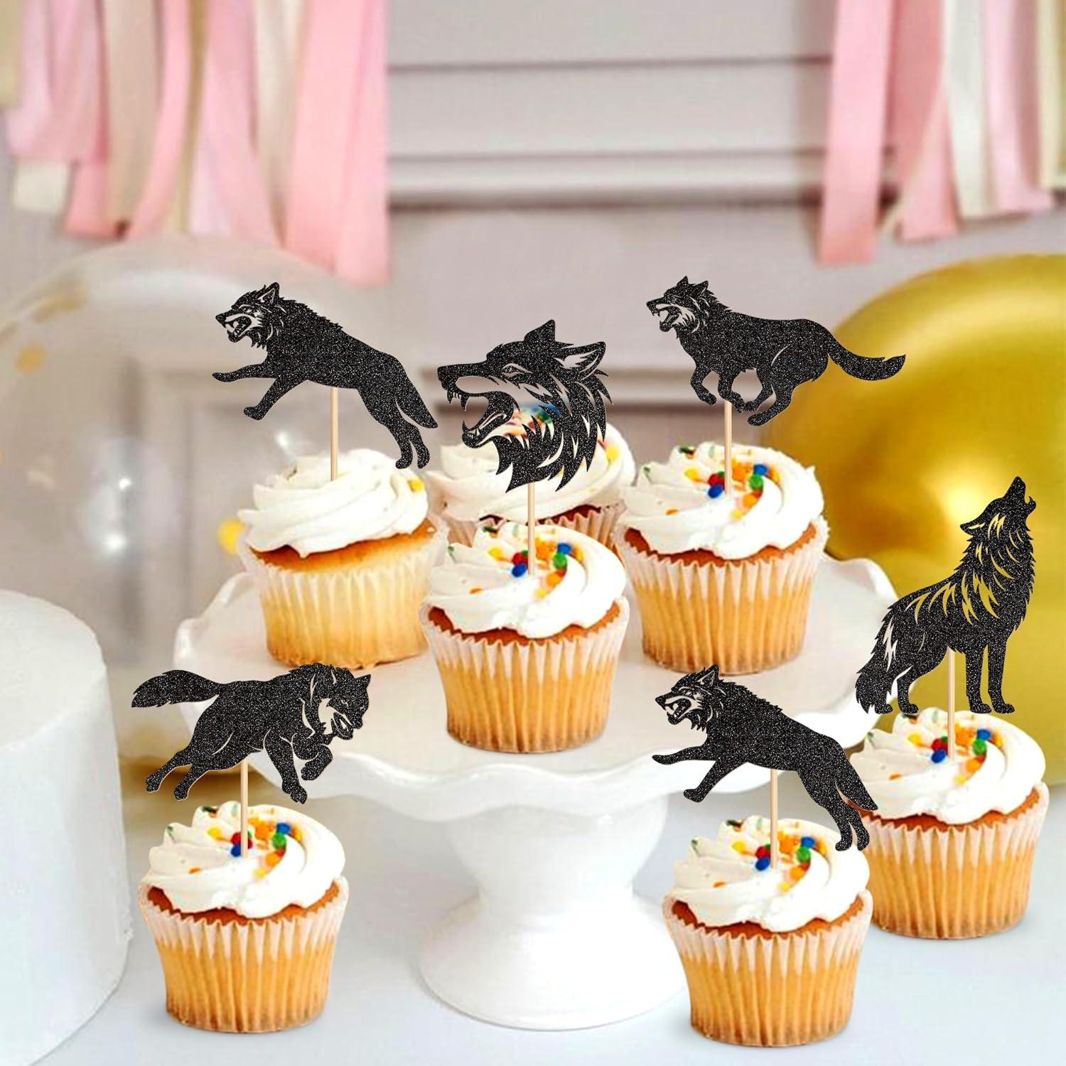 Adornos de Cupcake Ercadio 25 PCS Lobo Negro Brillo