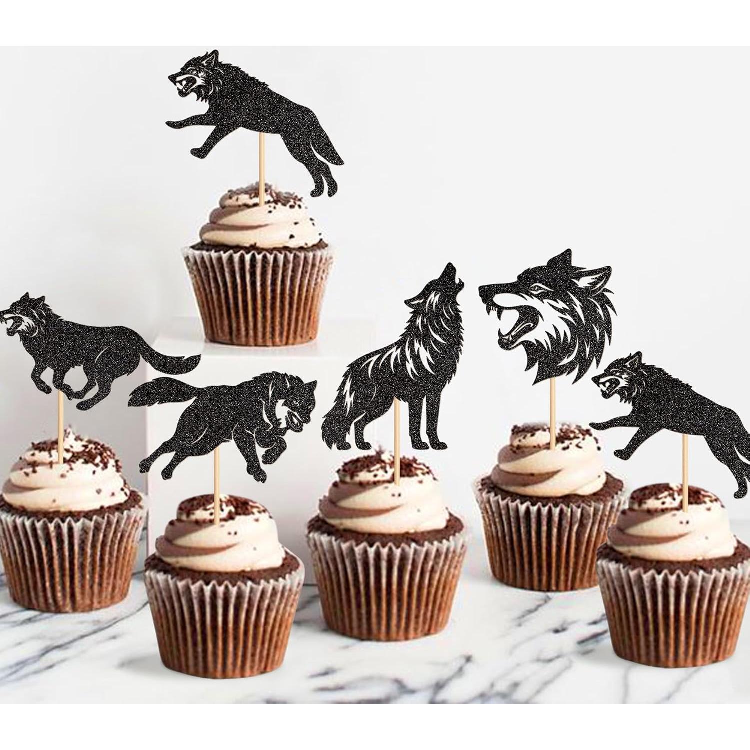Adornos de Cupcake Ercadio 25 PCS Lobo Negro Brillo