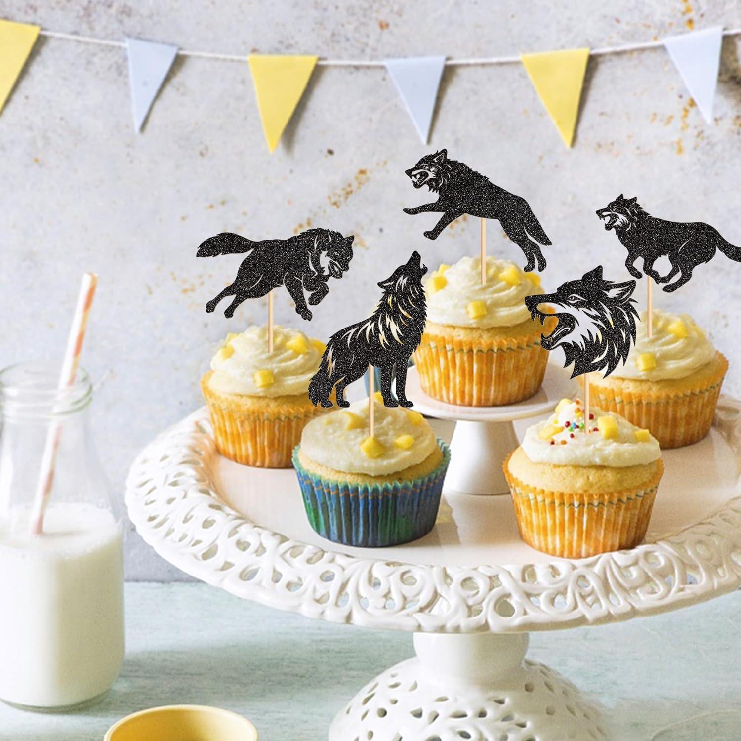 Adornos de Cupcake Ercadio 25 PCS Lobo Negro Brillo
