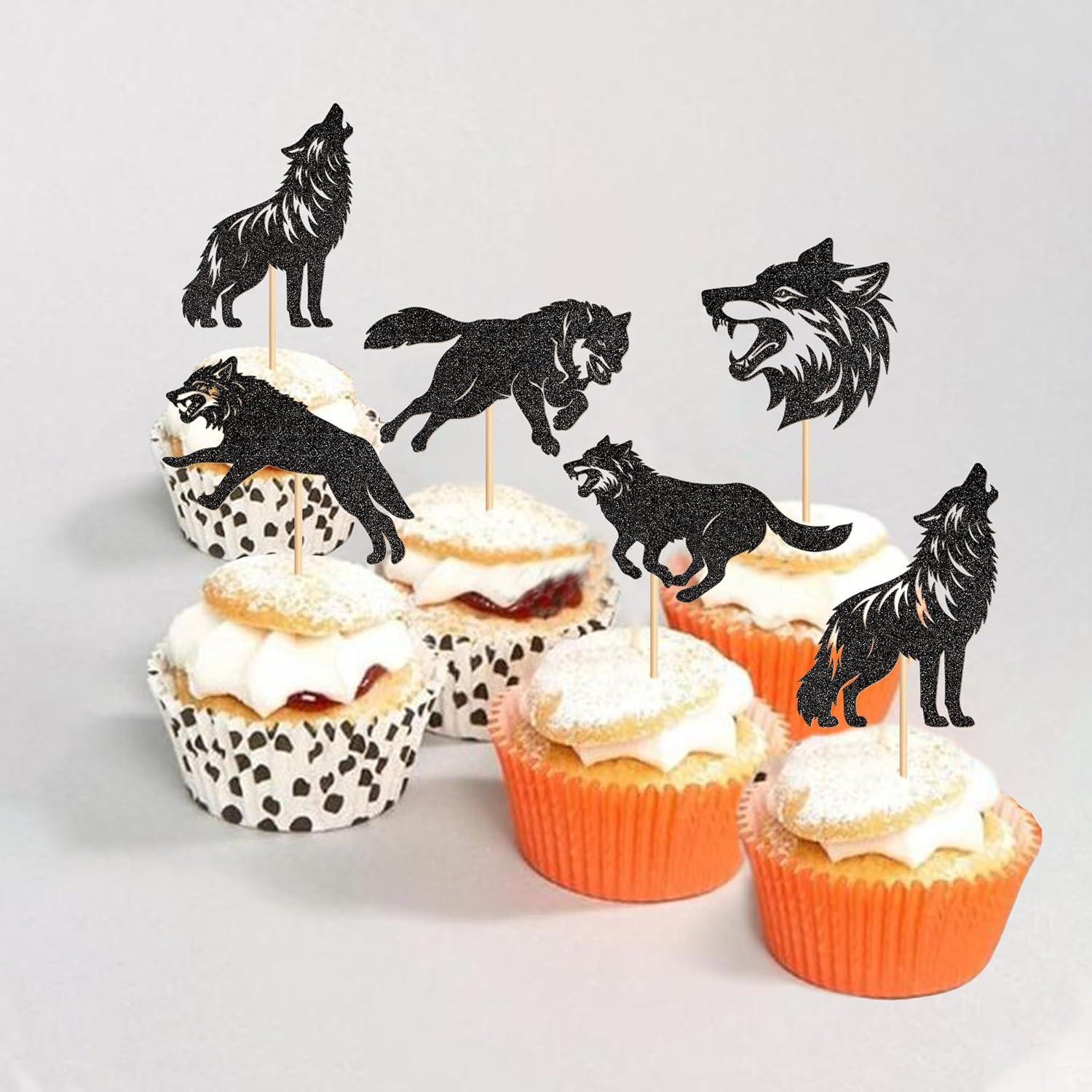 Adornos de Cupcake Ercadio 25 PCS Lobo Negro Brillo