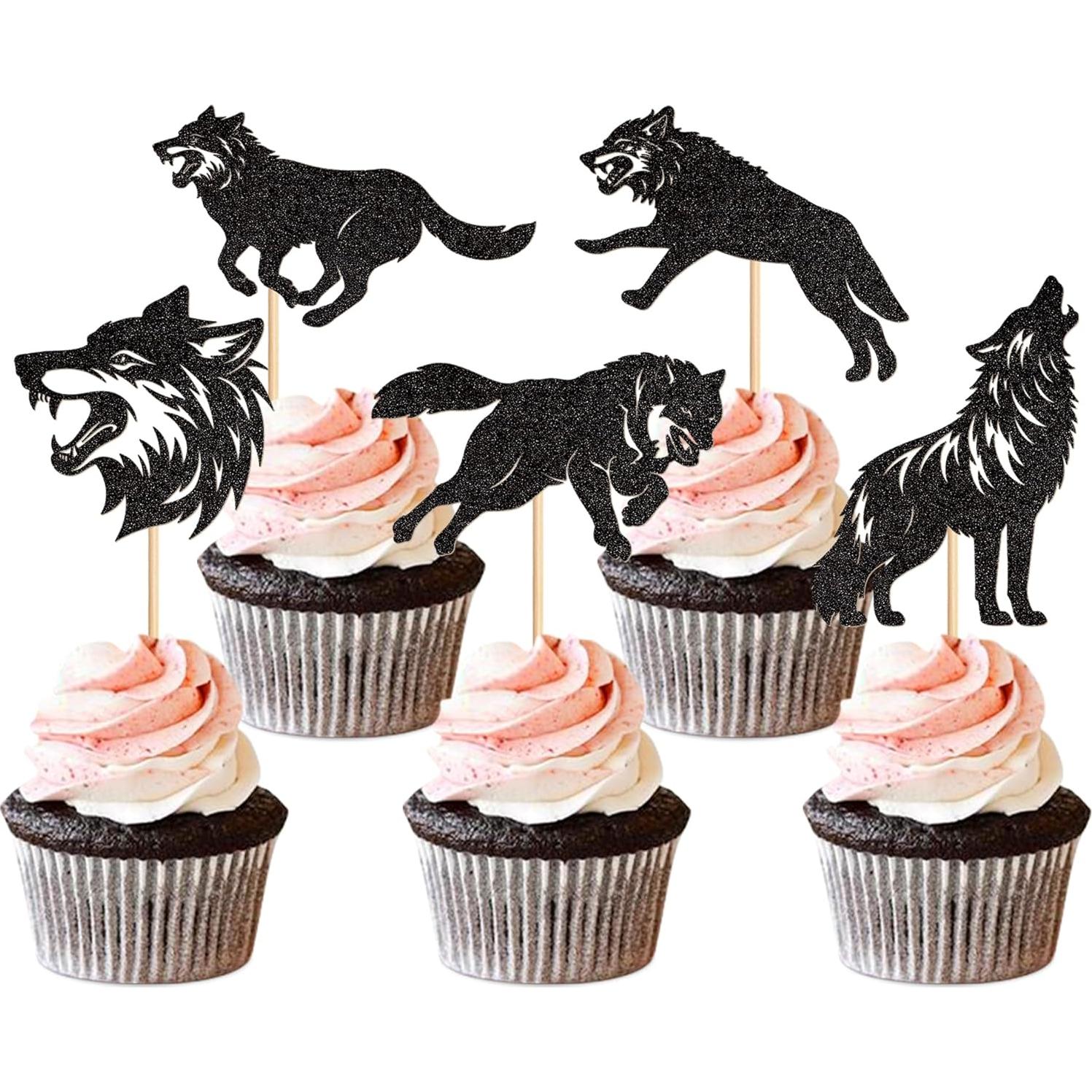 Adornos de Cupcake Ercadio 25 PCS Lobo Negro Brillo